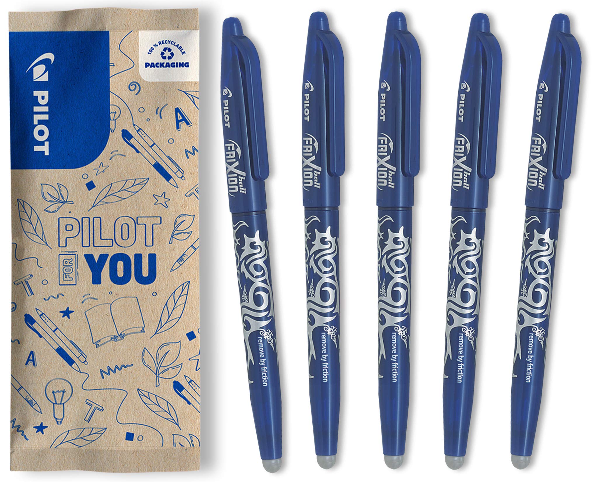 PILOT FriXion Ball Erasable Rollerball Pen - Medium 0.7mm Tip, Blue Ink | Pack of 5