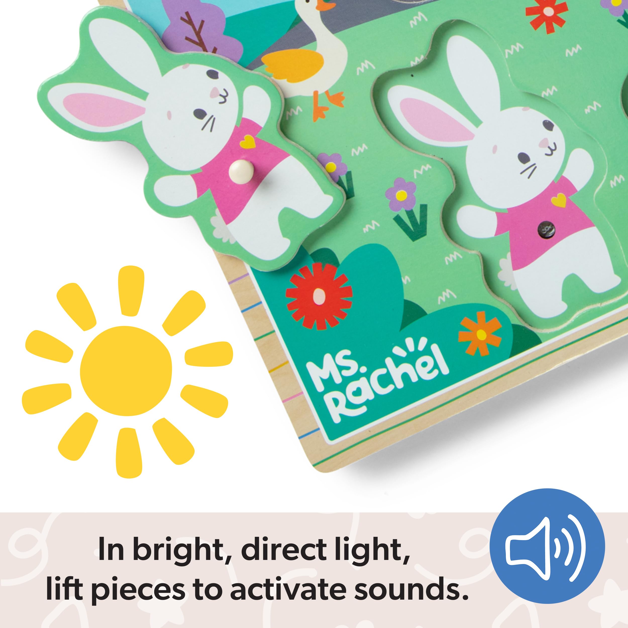 Melissa & Doug Ms. Rachel Wooden Song Peg Puzzle - Light-Activated Sound | Ages 2+ 4