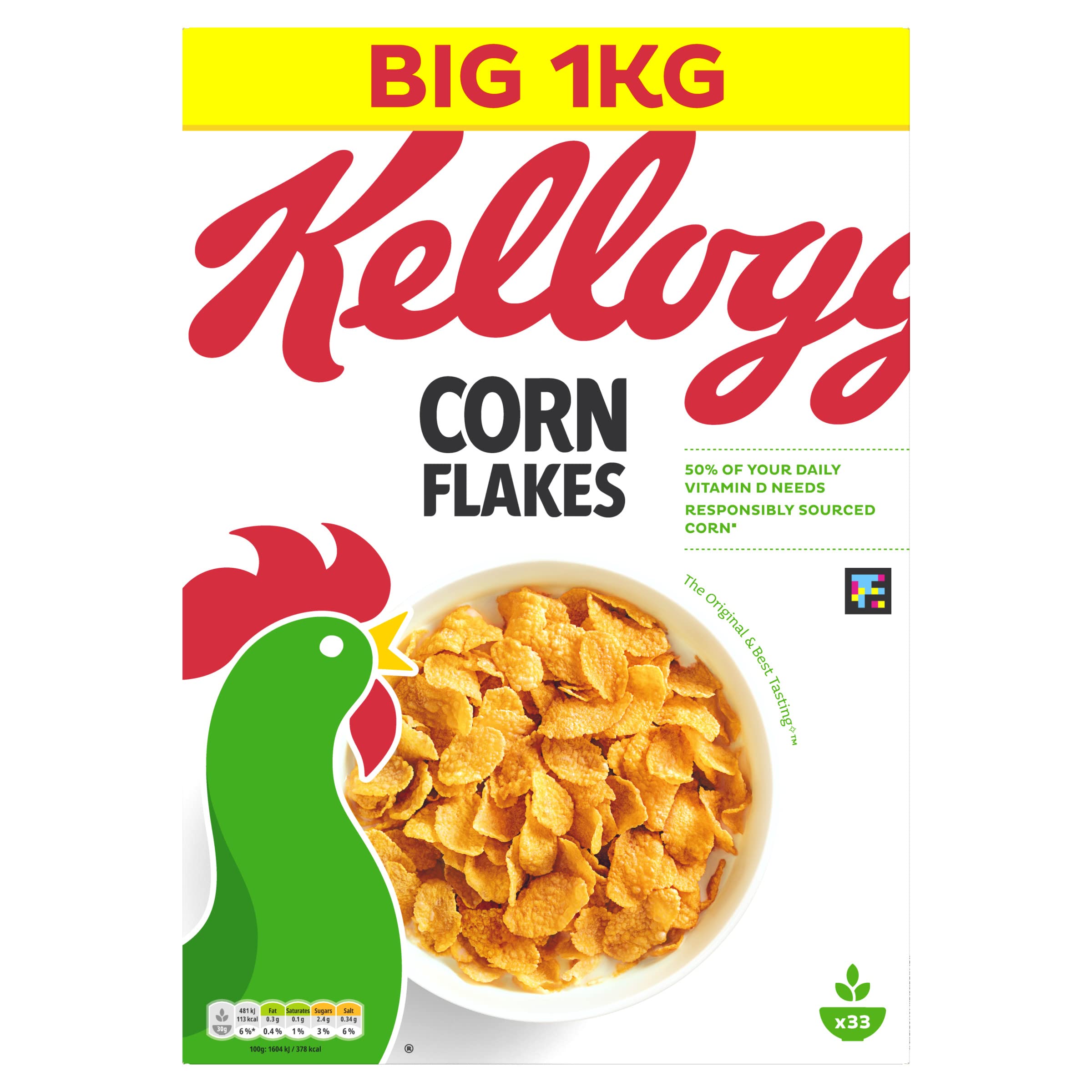 Kellogg's Corn Flakes Breakfast Cereal - Toasted Golden Corn Flakes | 1kg 1