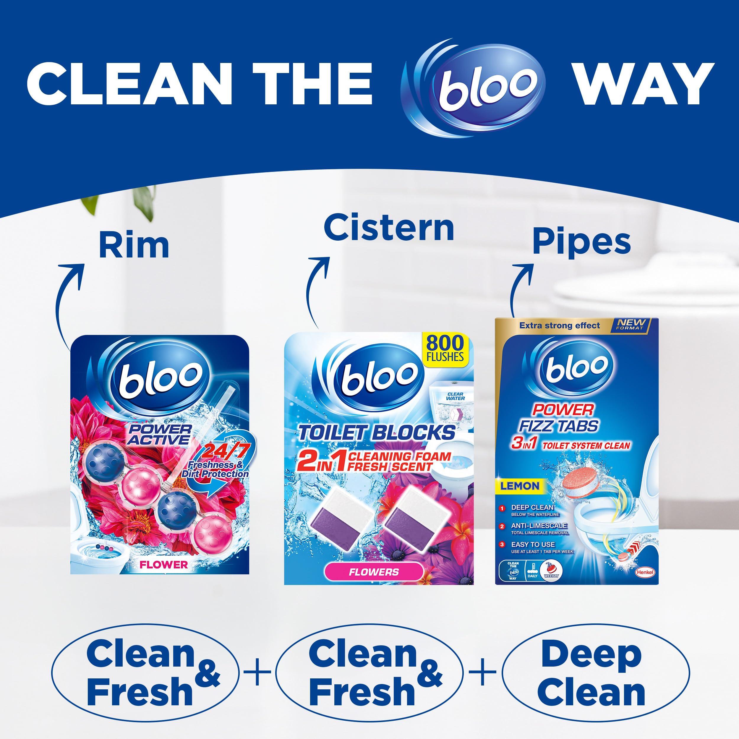 Bloo Power Active Toilet Rim Block Fresh Flowers - 50g, Pack of 1 7