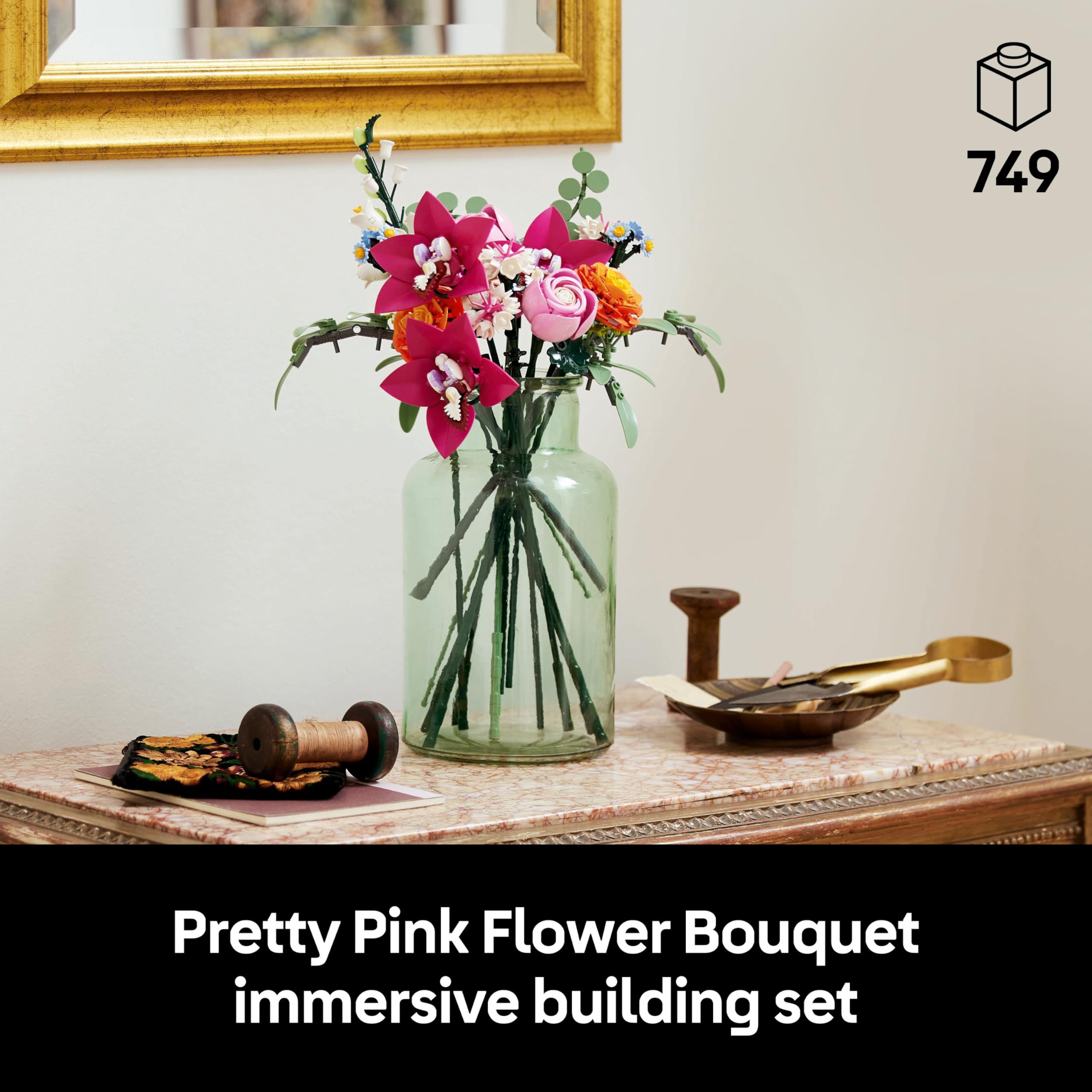 LEGO Pretty Pink Flower Bouquet 10342 - Buildable Floral Home Decor Set for Adults