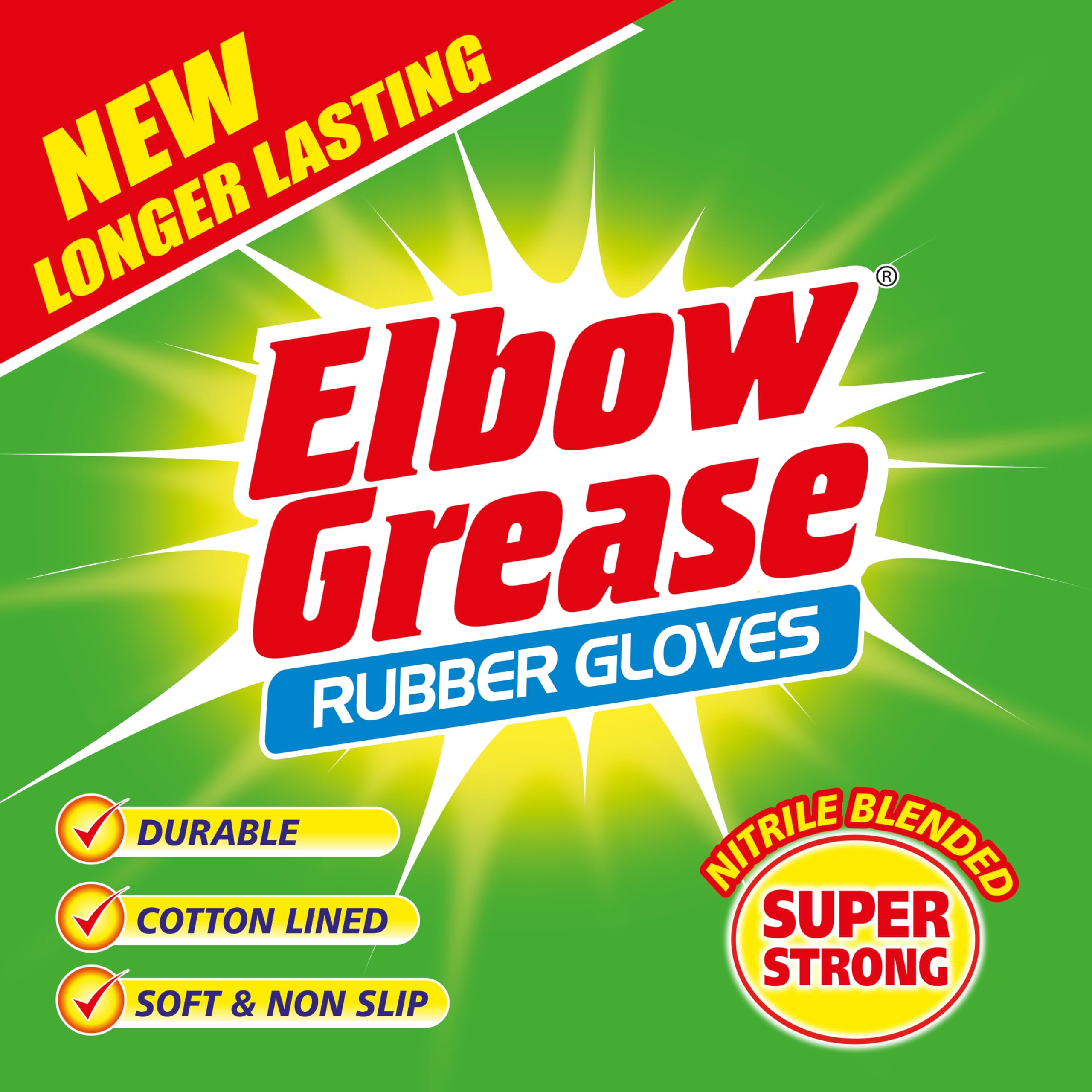Elbow Grease Rubber Cleaning Gloves - Cotton Lined, Super Strong, Non-Slip | Size M 3