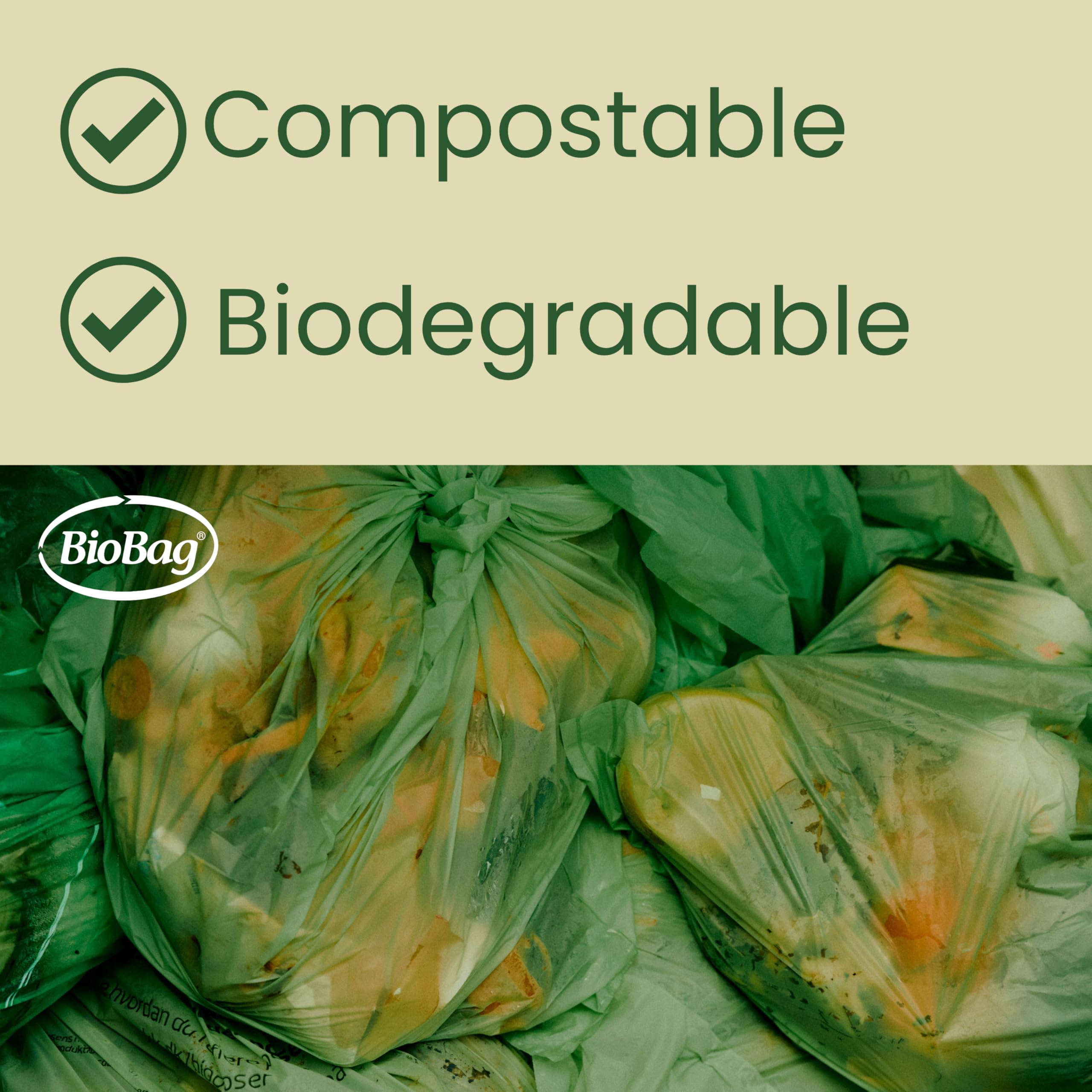 BioBag 10L Compostable Caddy Bin Liners - 20 Count, Green, Plant-Based Material 5