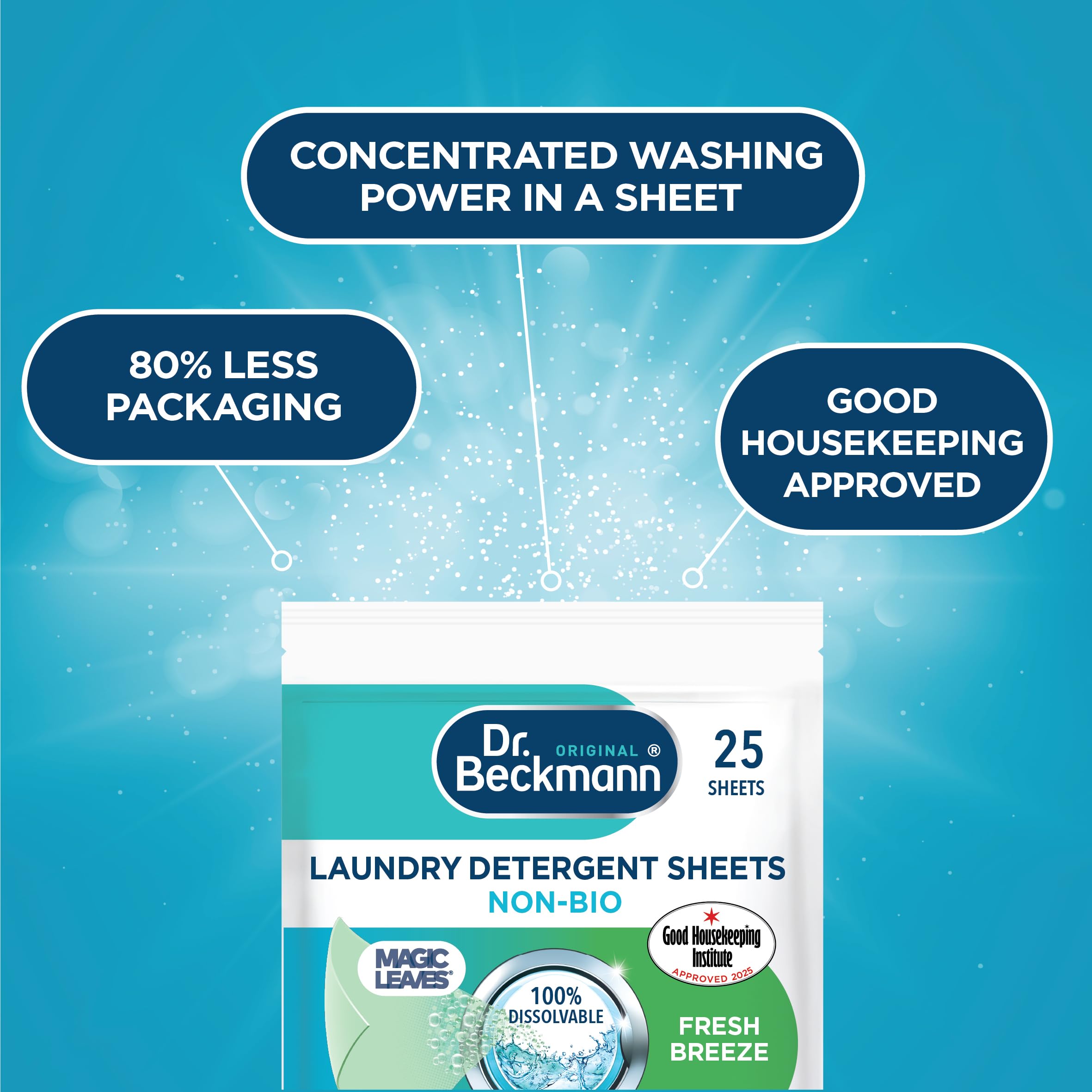 Dr. Beckmann MAGIC LEAVES NON-BIO Laundry Detergent Sheets - Spring Fresh Scent | 25 Count