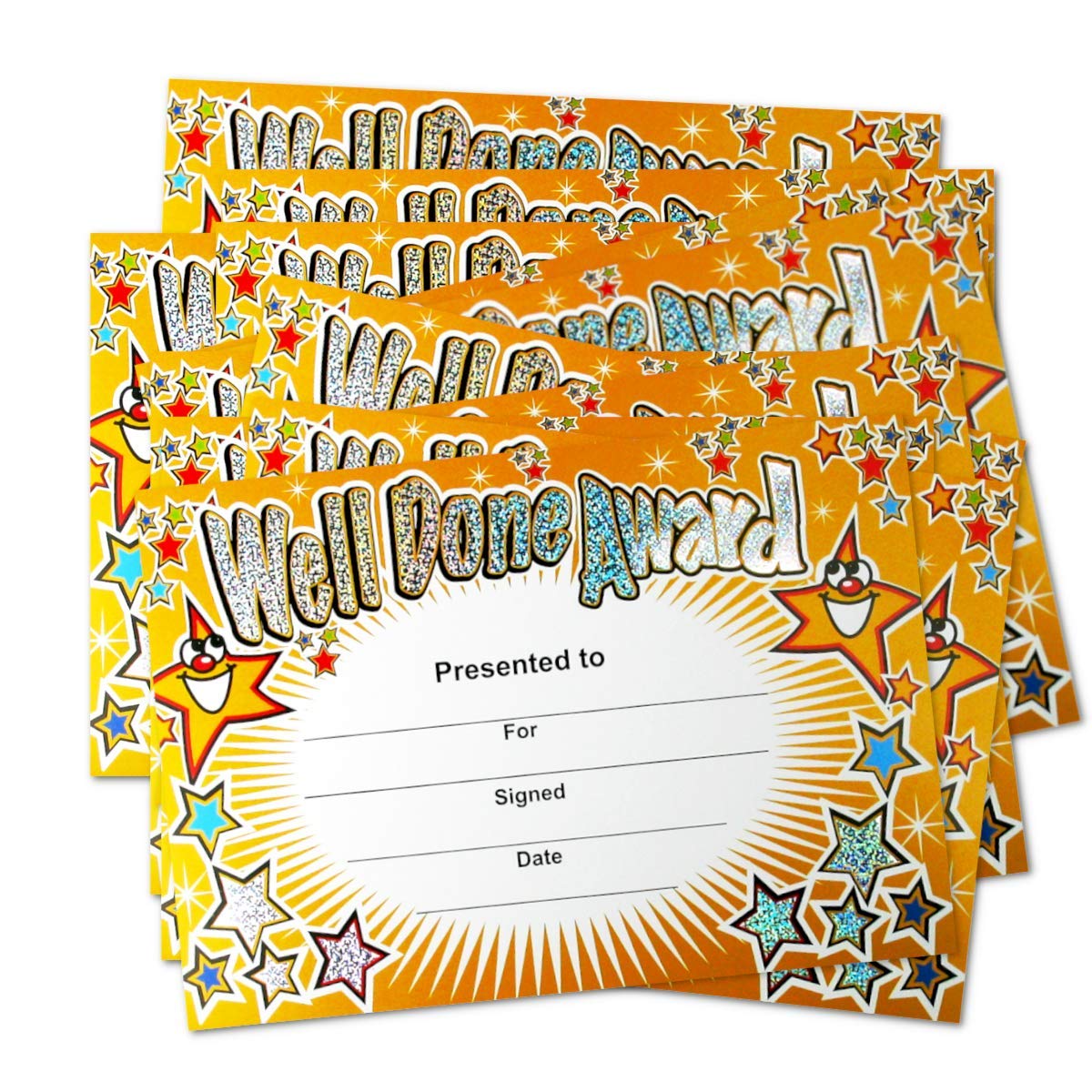 SuperStickers Sparkly ‘Well Done Award’ Certificates - Pack of 20 A5 | Multicoloured | Vinyl