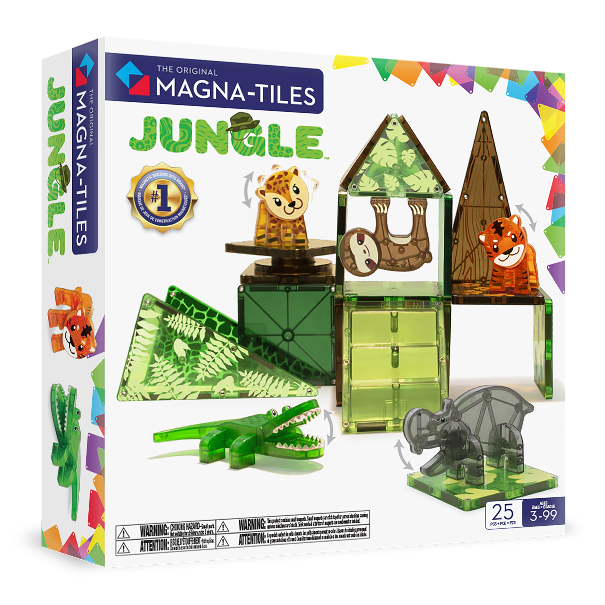 Magna-Tiles Jungle Animals 25-Piece Set - Magnetic Building Tiles, Clear Colors, Ages 3+