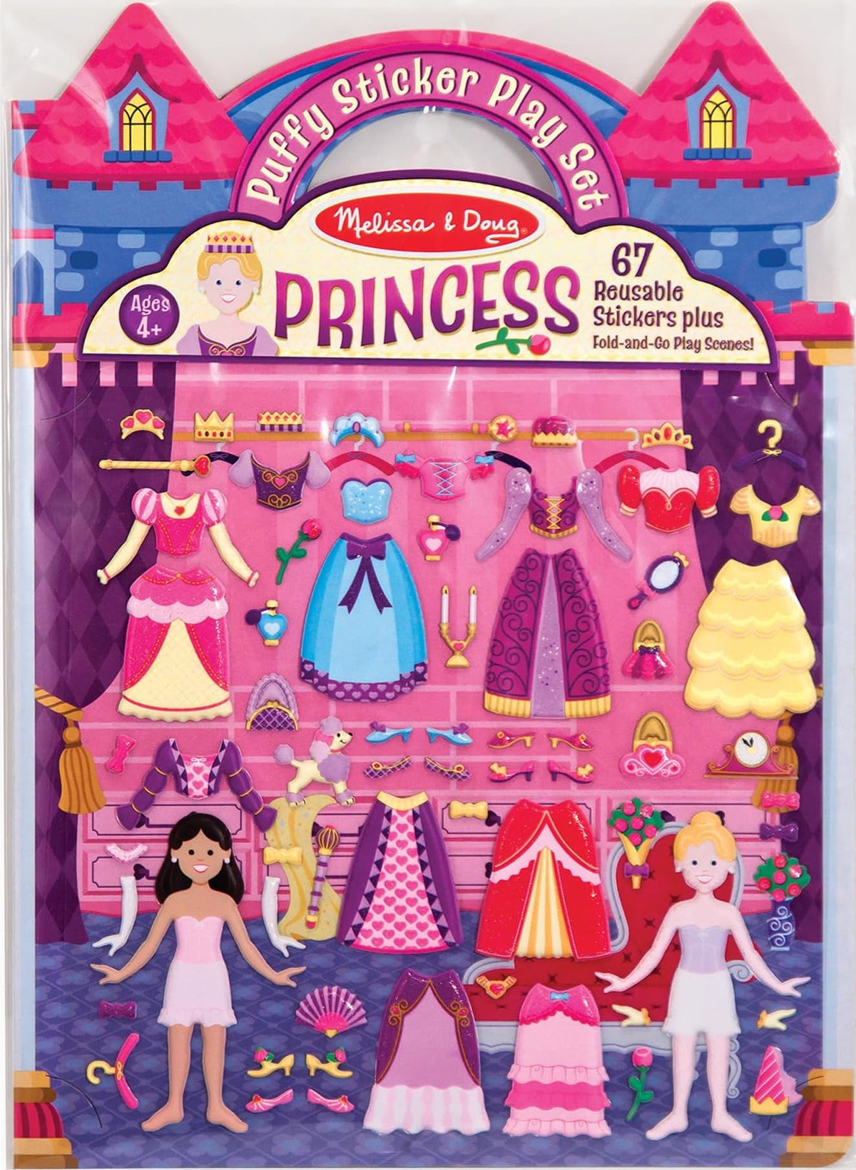 Melissa & Doug Princess Puffy Sticker Set - 67 Reusable Stickers, Ages 4+