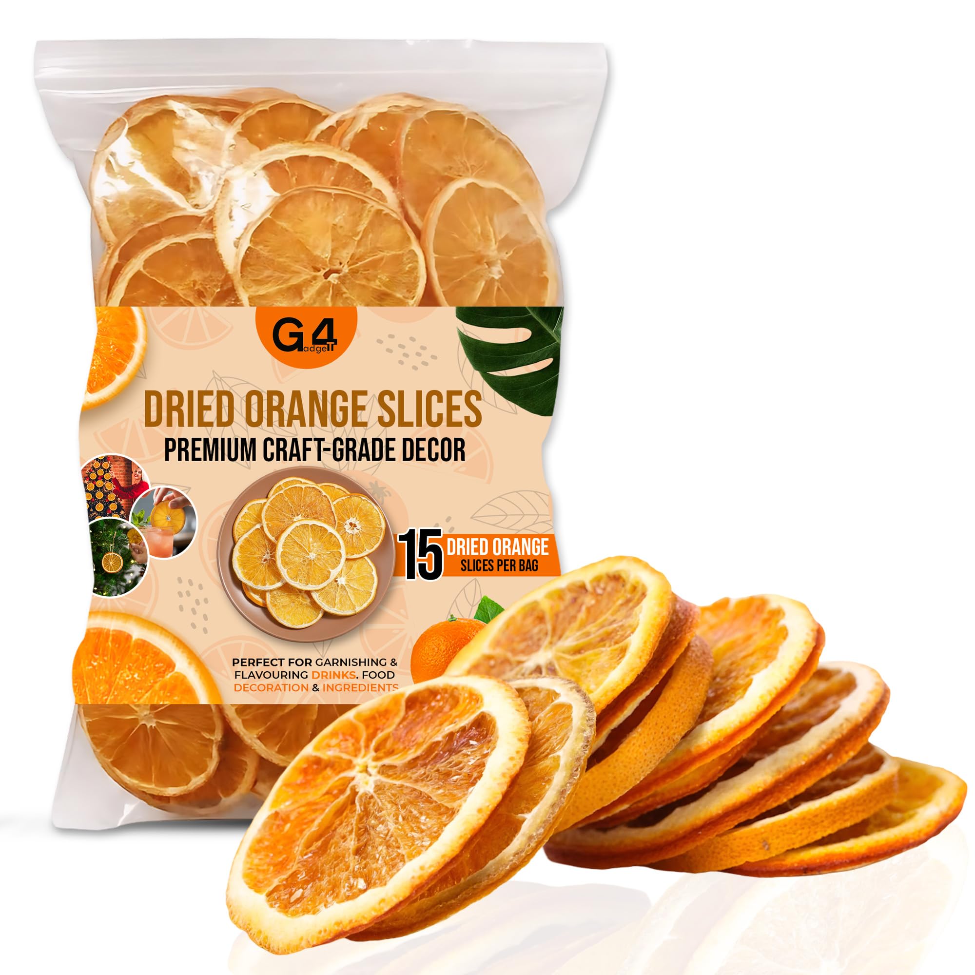 G4GADGET Dried Orange Slices - Approx. 15 Slices | 4-5cm Diameter | For Decoration Only
