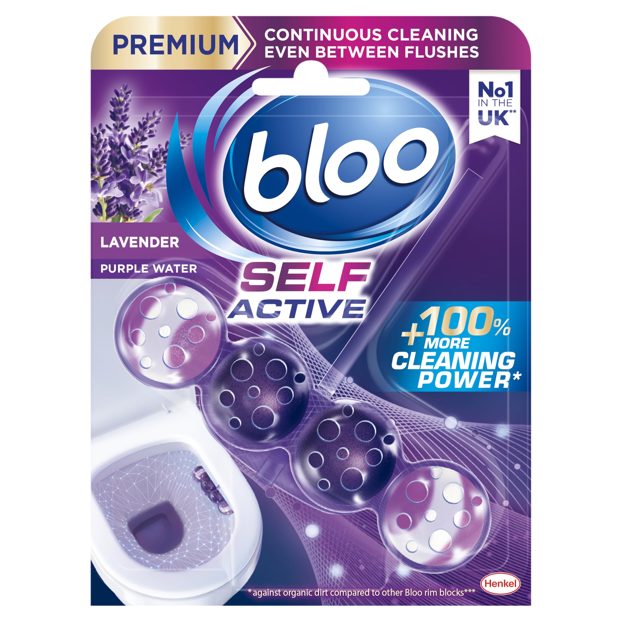 Bloo Self Active Toilet Rim Block Cleaner with Lavender Scent | 4-Function Formula | Pack of 1 1