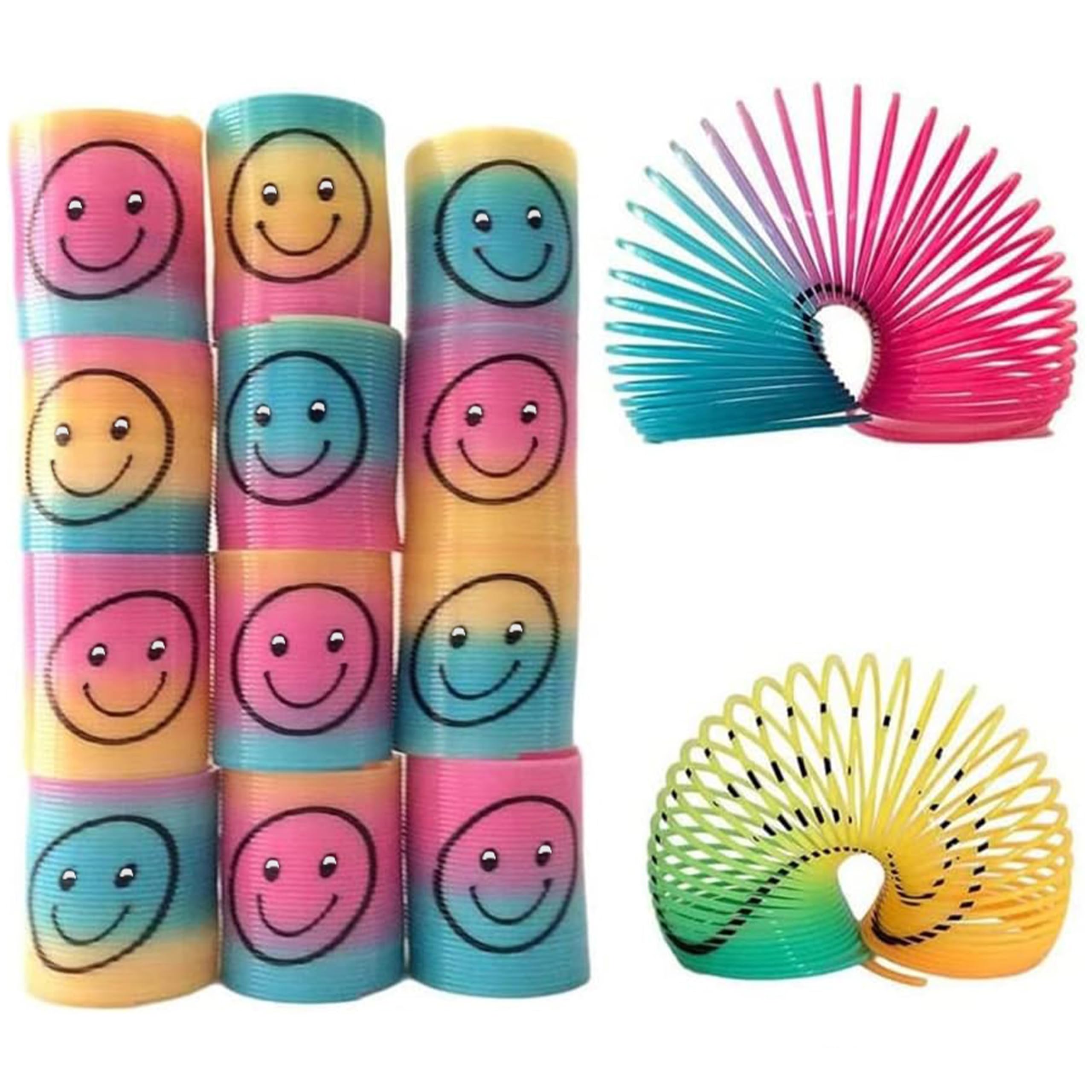 SHATCHI Mini Smile Face Springs - 12 Pcs Rainbow Slinky Fidget Toys for Kids | Stretches to 1 Meter 5