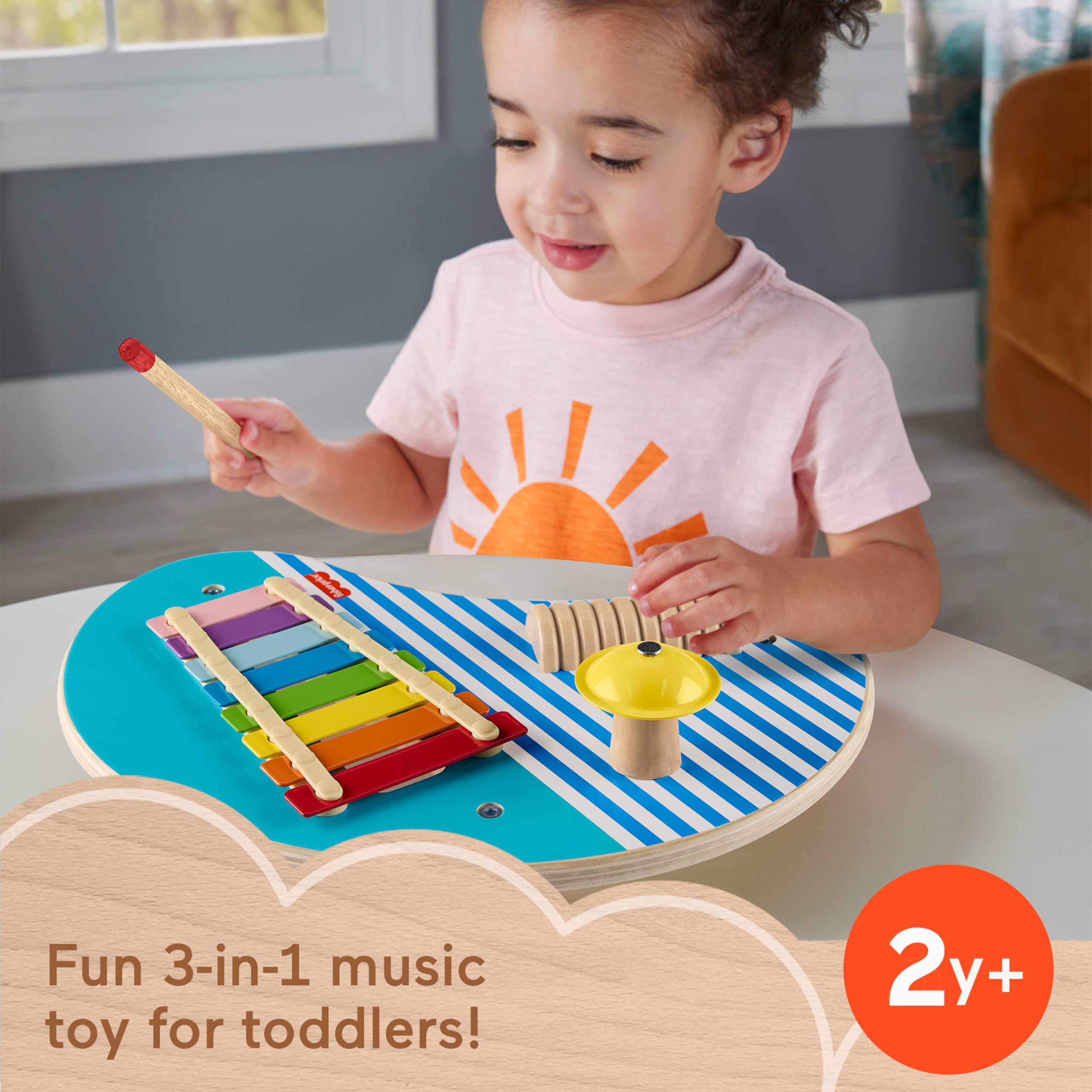 Fisher-Price Wooden Musical Table with Percussion Instruments for Toddlers Ages 2+