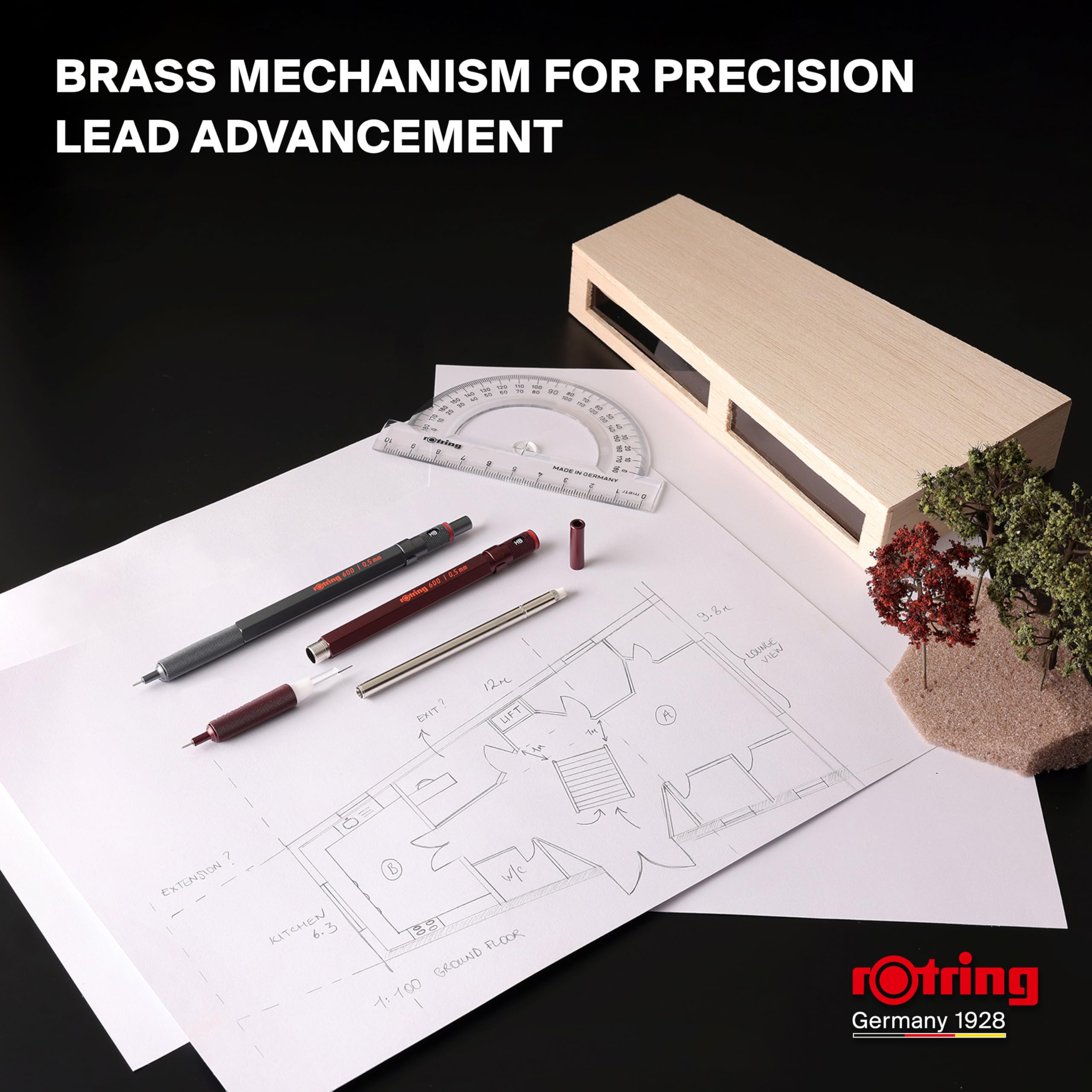 rOtring 600 Mechanical Pencil - 0.5mm HB Lead | All-Metal Body | Darkstone 7