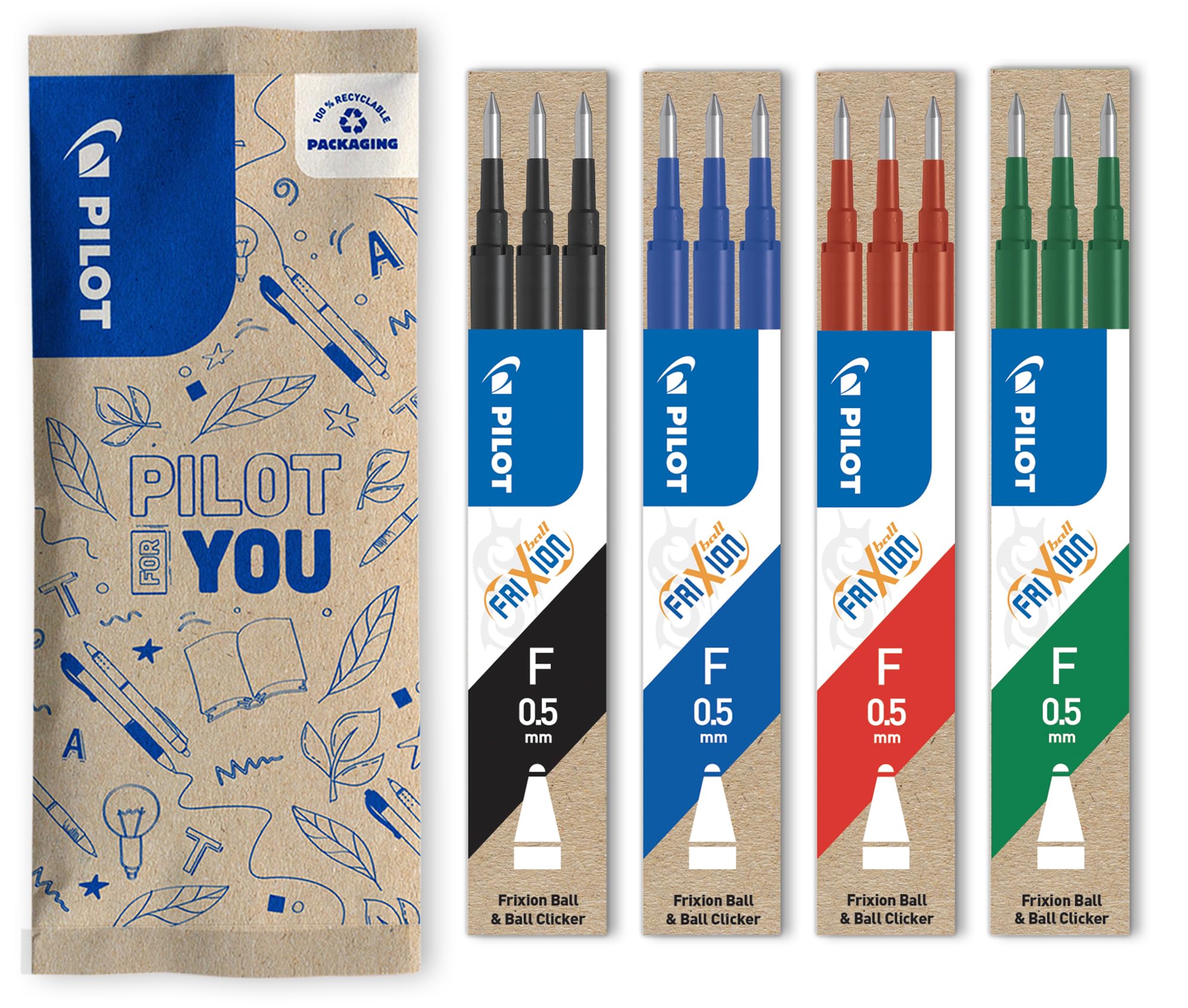 PILOT Erasable Pen Refills - 4 Boxes (3 Cartridges Each) | 0.5mm Fine Tip | Heat-Sensitive Ink