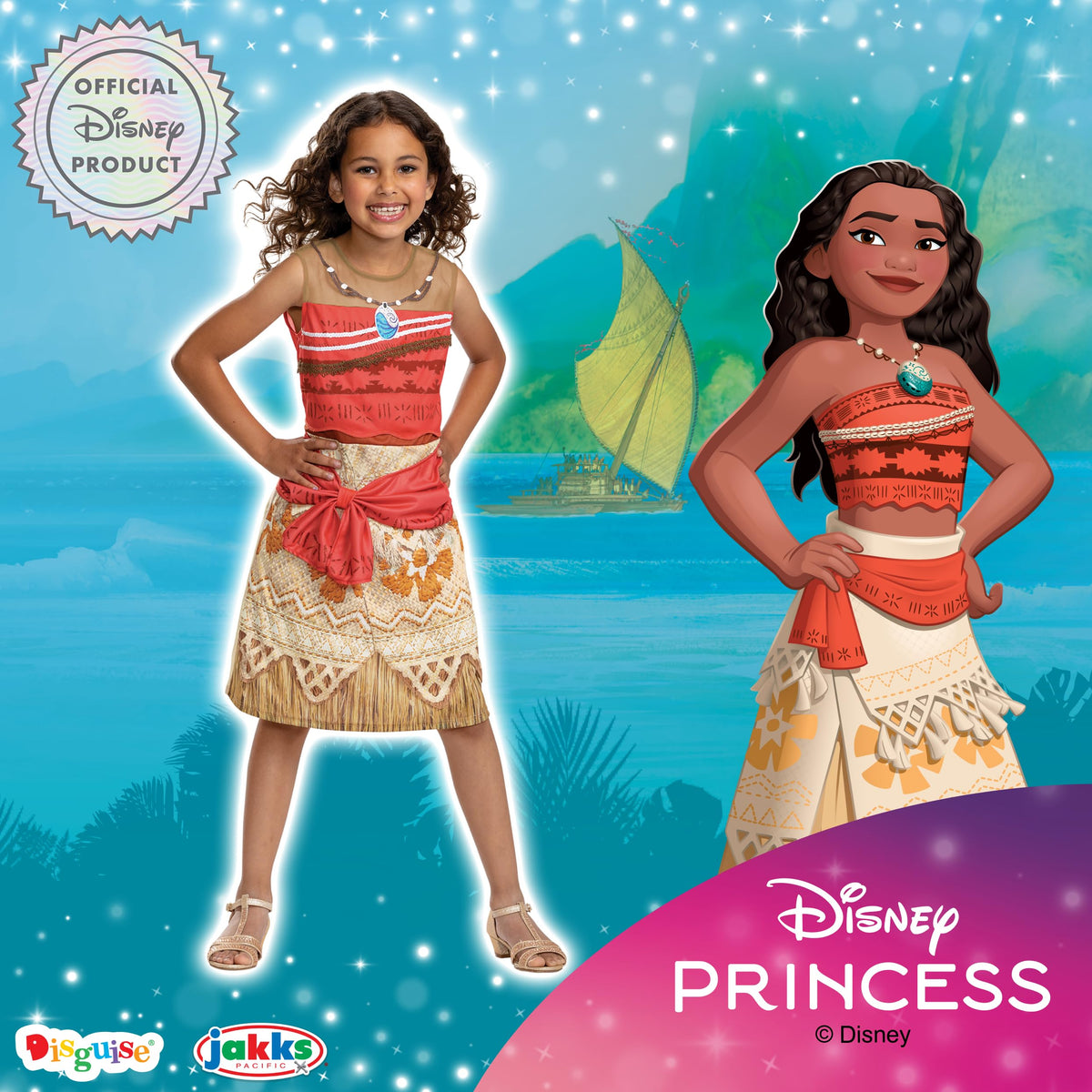 Disguise Disney Moana Costume for Kids - Princess Fancy Dress, 7-8 Years