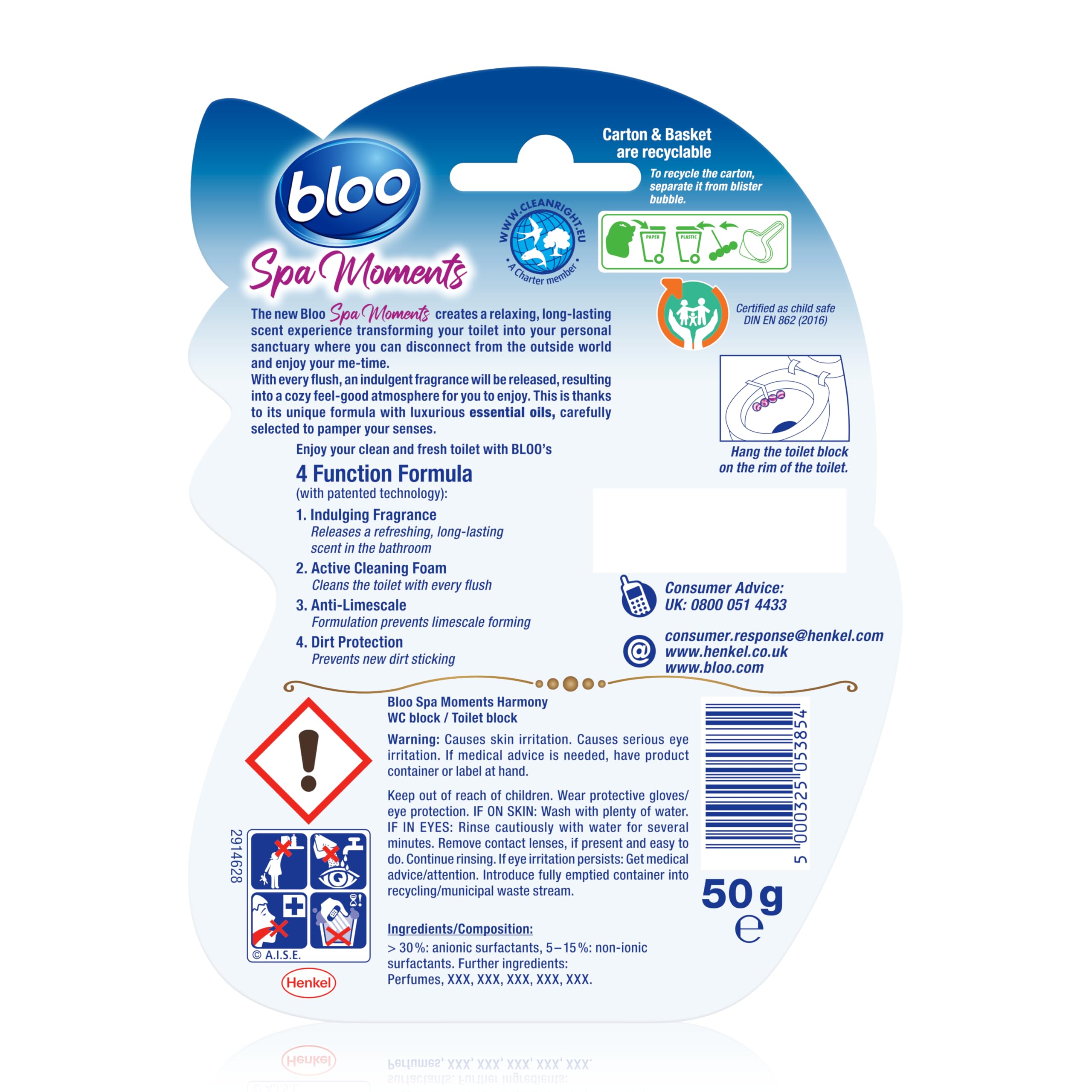 Bloo Spa Moments Harmony Toilet Rim Block Cleaner | 4-Function Formula | Prevents Limescale | 50g 2
