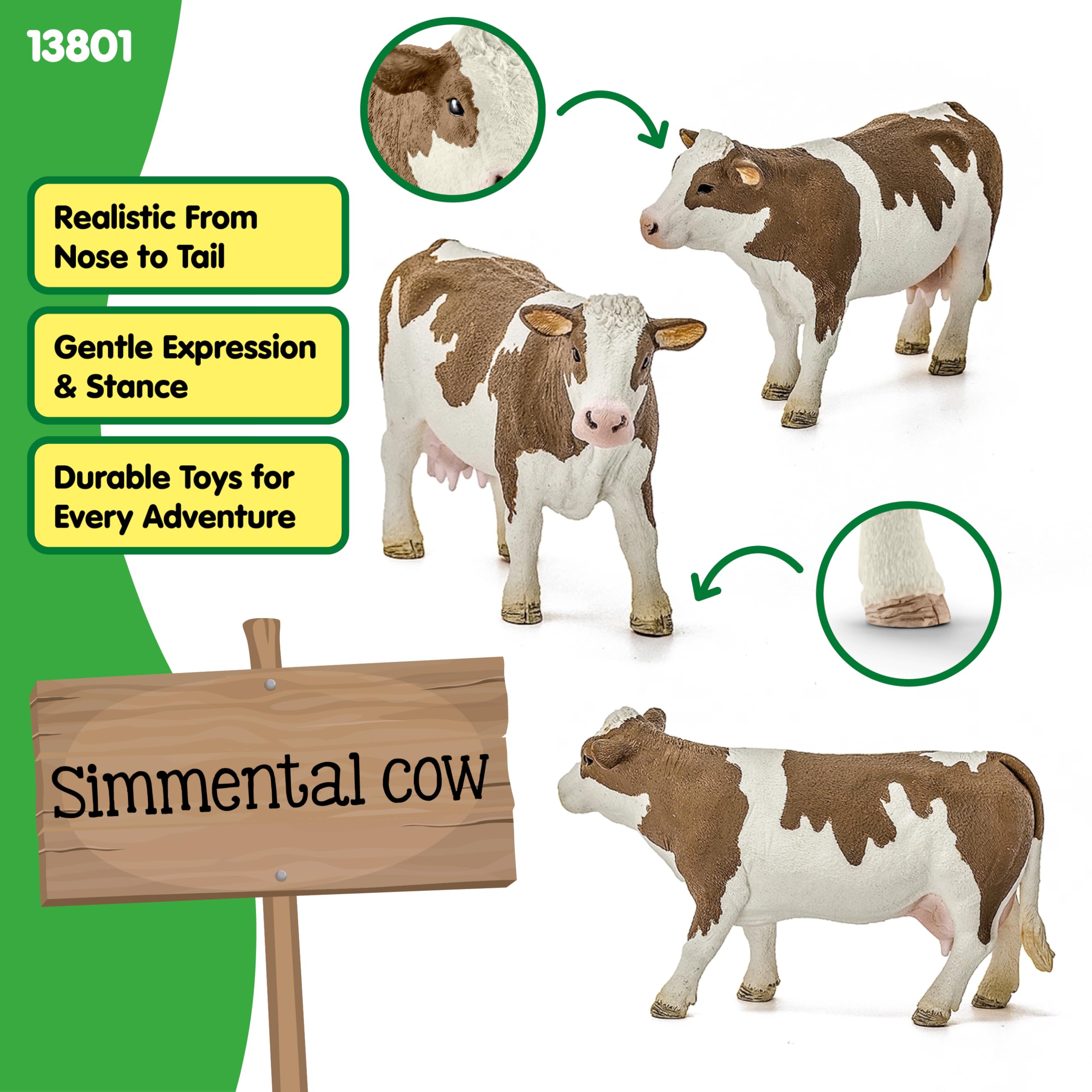 Schleich Simmental Cow Figure 13801 | Farm World Collection | Ages 3+