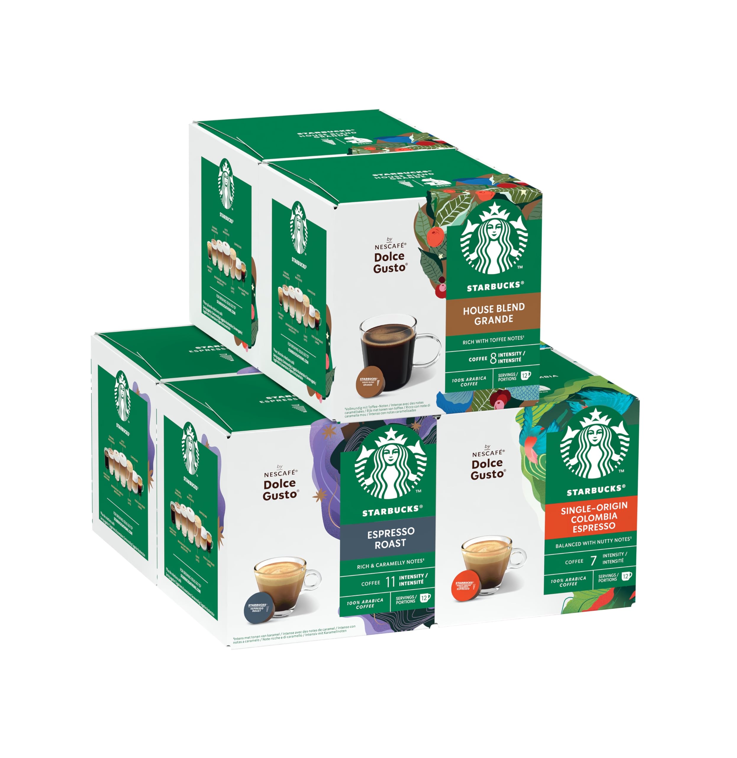 STARBUCKS Black Cup Variety Pack - 72 Capsules | Compatible with Nescafé Dolce Gusto