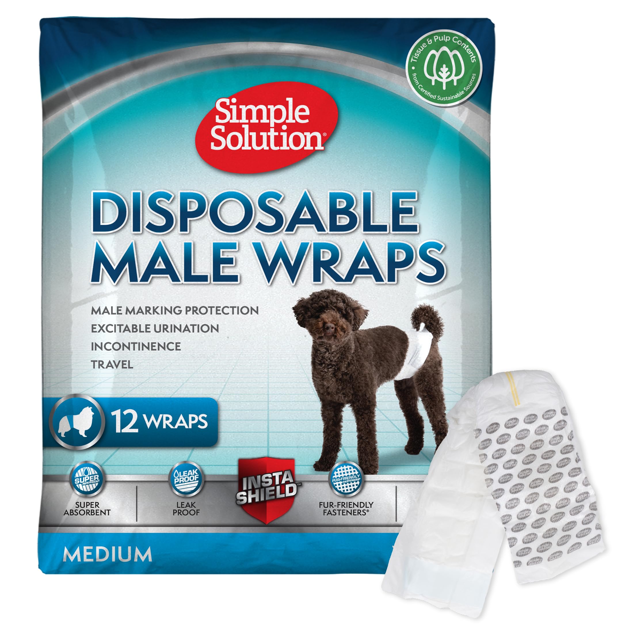 Simple Solution Disposable Male Dog Diapers - Medium (11-22kg) | 12 Count