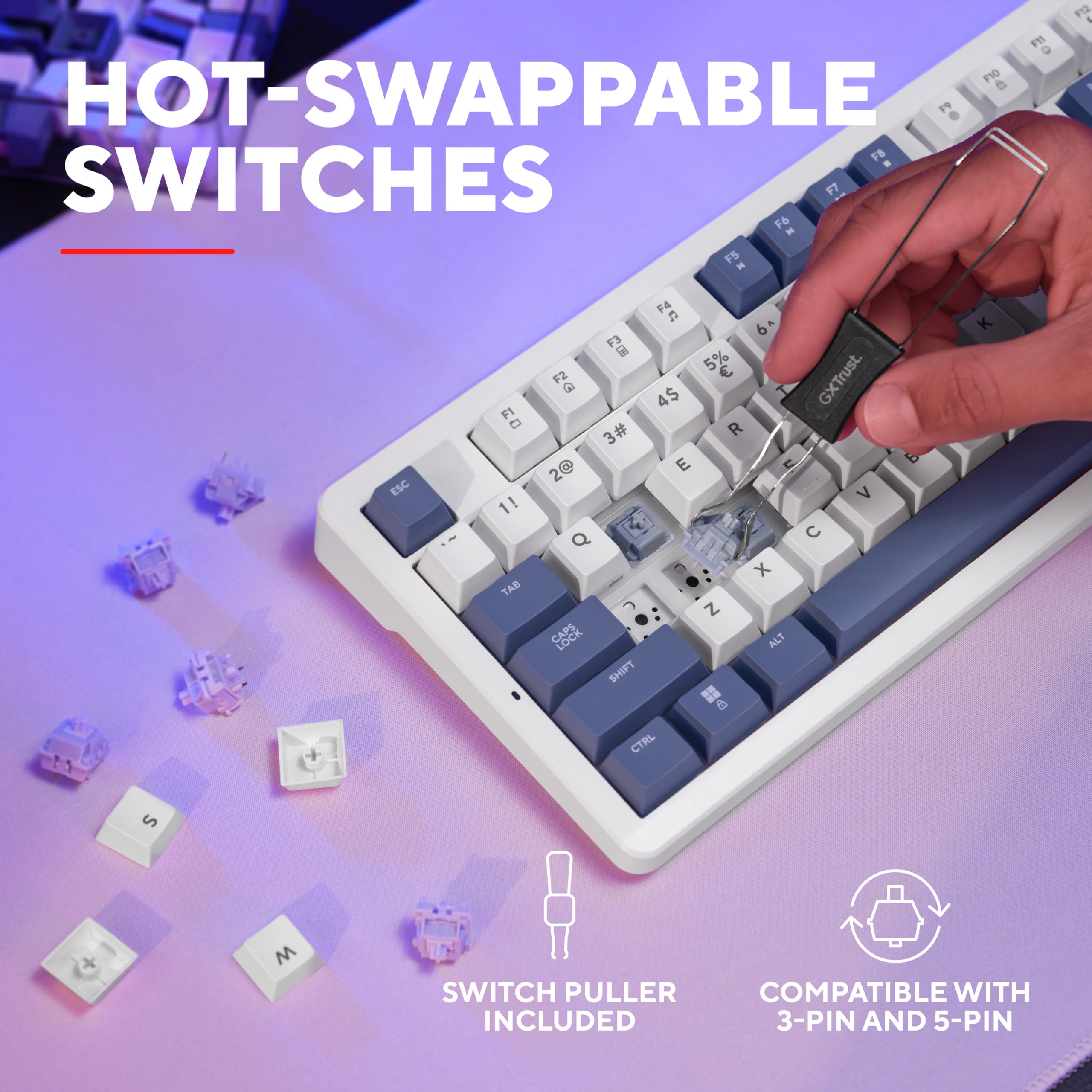 Trust Gaming GXTrust 872 Xyra TKL Mechanical Keyboard - Gasket Mount, Hot-Swappable, RGB Backlit, UK Layout 9