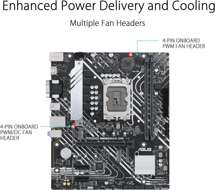 ASUS Prime B660M-K D4 Intel B660 LGA 1700 mATX Motherboard with PCIe 4.0, Dual M.2 Slots, and Enhanced Cooling