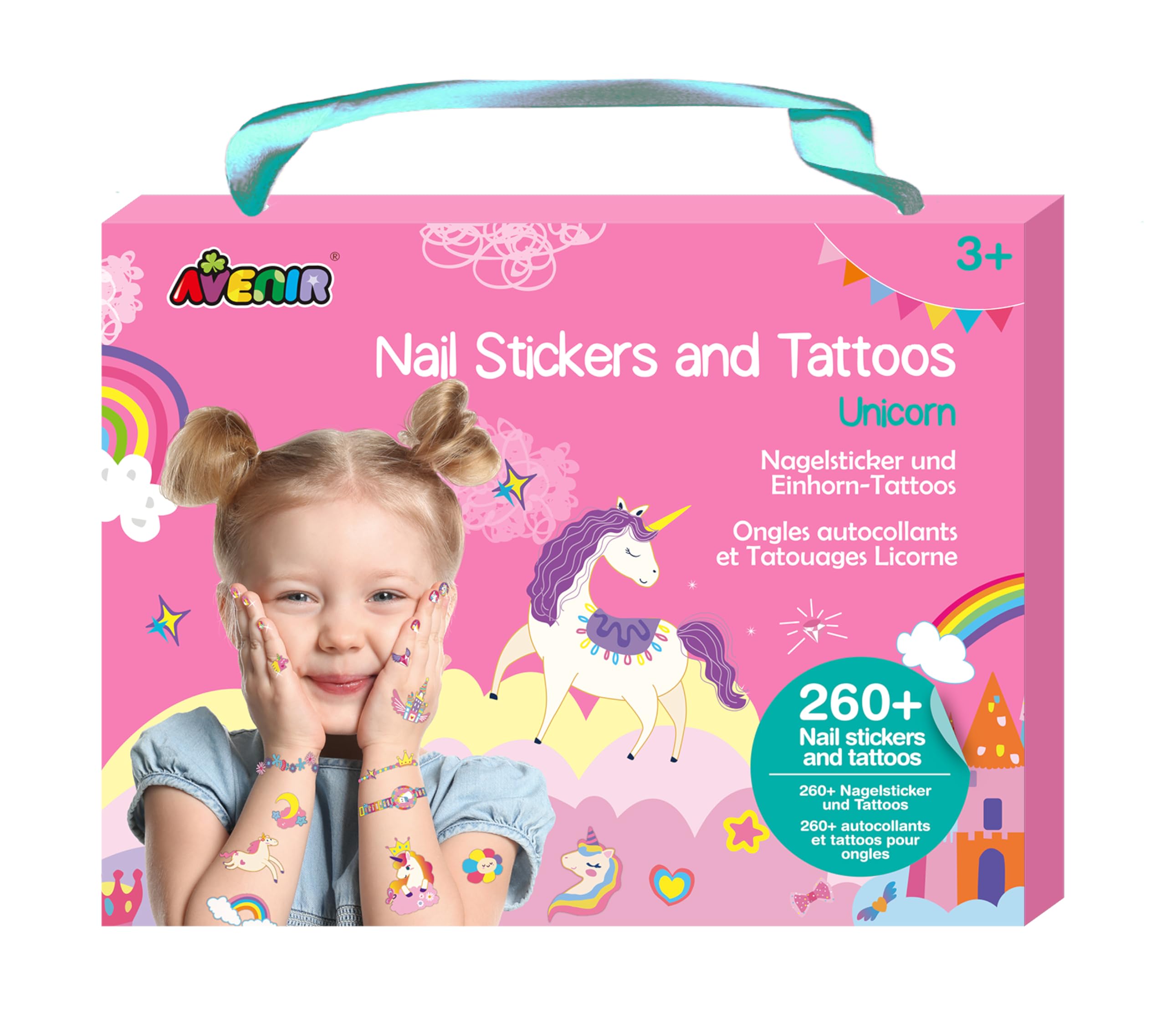 Avenir Unicorn Temporary Tattoos & Nail Stickers Set for Kids Ages 3+ | 260+ Decals 1