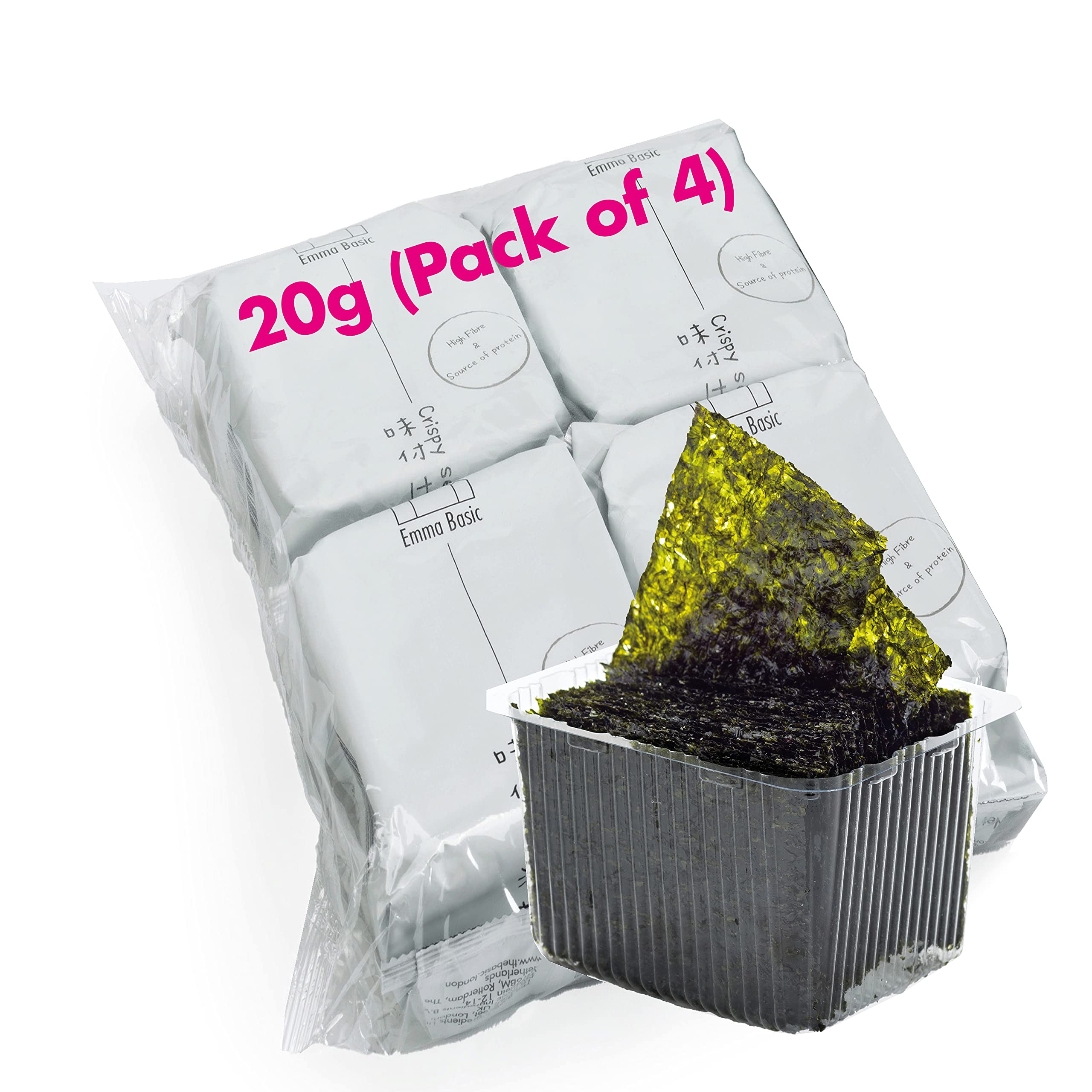 Emma Basic Crispy Seaweed 20g (Pack of 4) - High Fibre, Low Carb, Gluten Free Snack