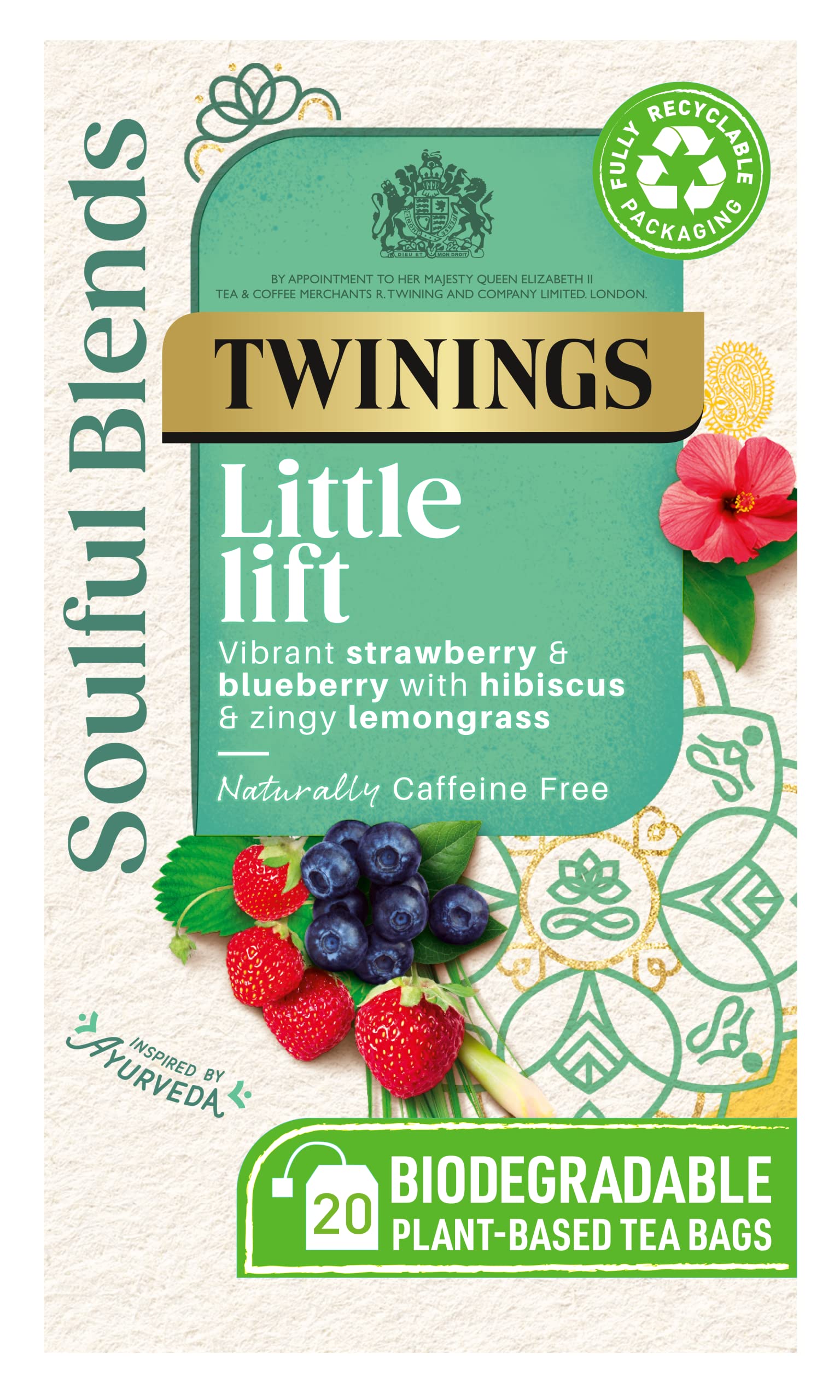 Twinings Soulful Blends Little Lift Herbal Tea - Strawberry, Blueberry & Hibiscus | 20 Teabags