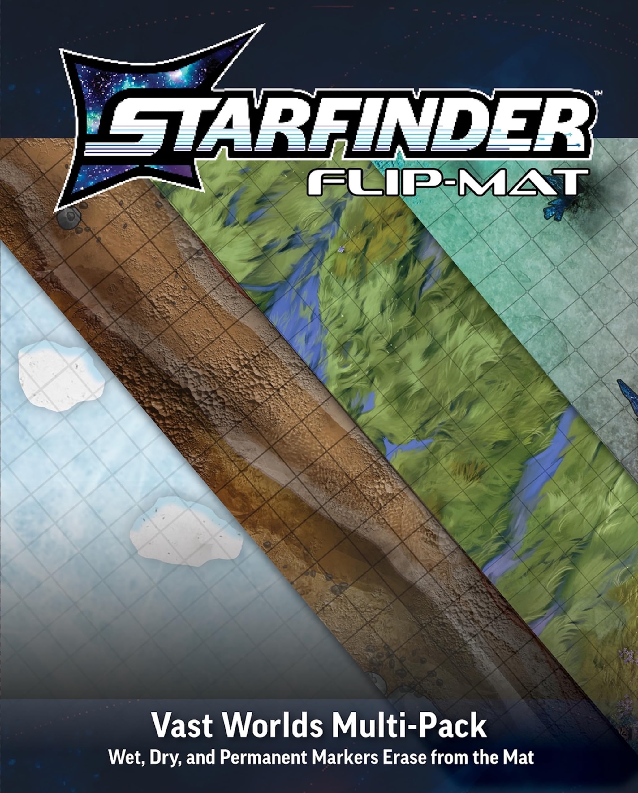 Paizo Starfinder Flip-Mat: Vast Worlds Multi-Pack | Wet/Dry-Erase Surface | 24' x 30' Unfolded 1