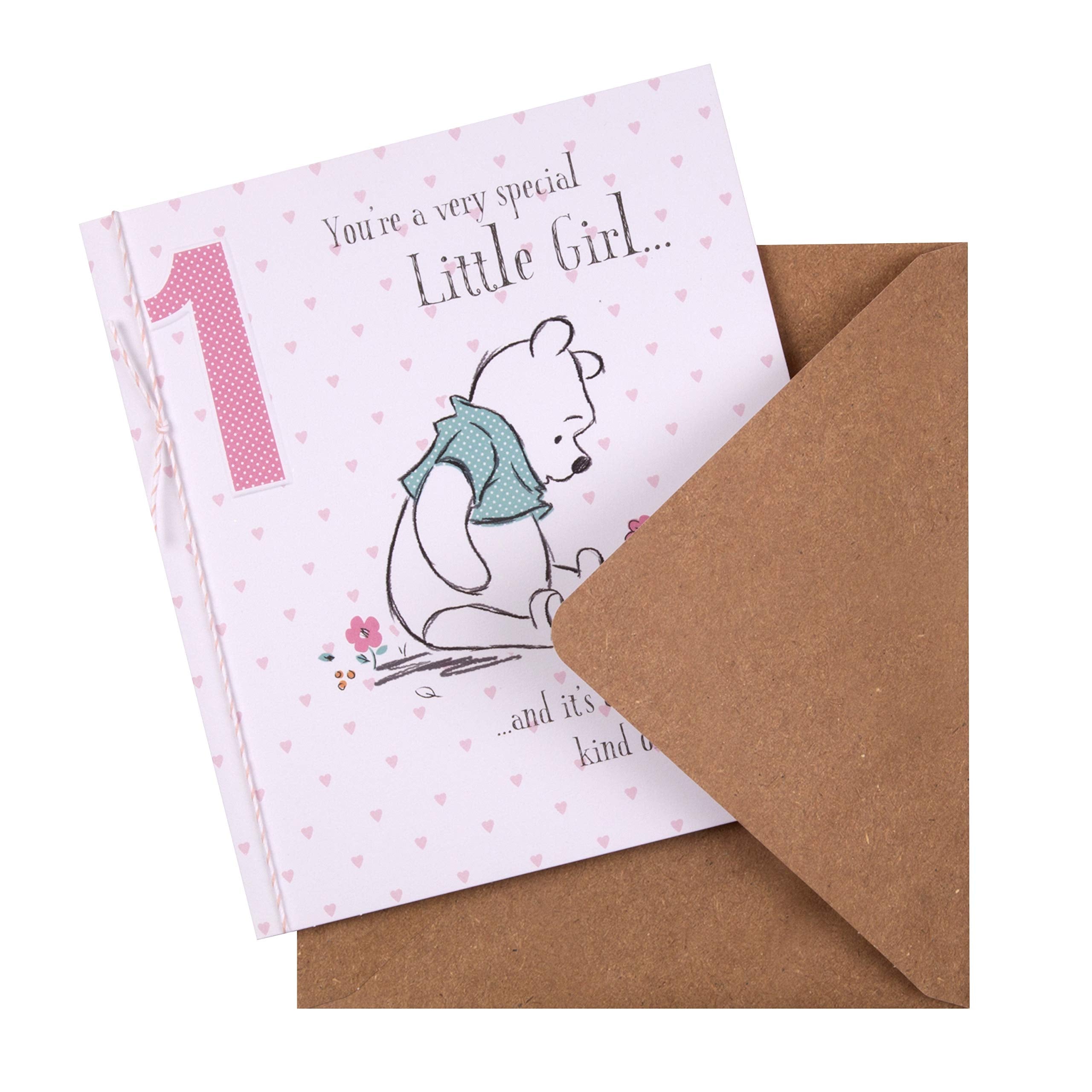 Hallmark Winnie-The-Pooh 1st Birthday Card for Little Girl | 18cm x 16cm | Kraft Envelope Included 2
