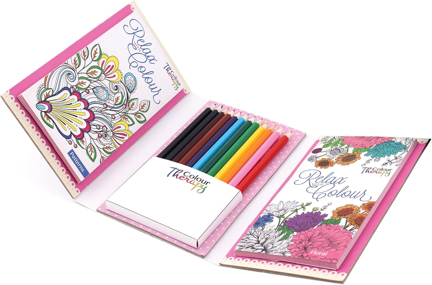 Colour Therapy Travel Colouring Kit - 12 Pencils & Two Pads for On-the-Go Creativity 2