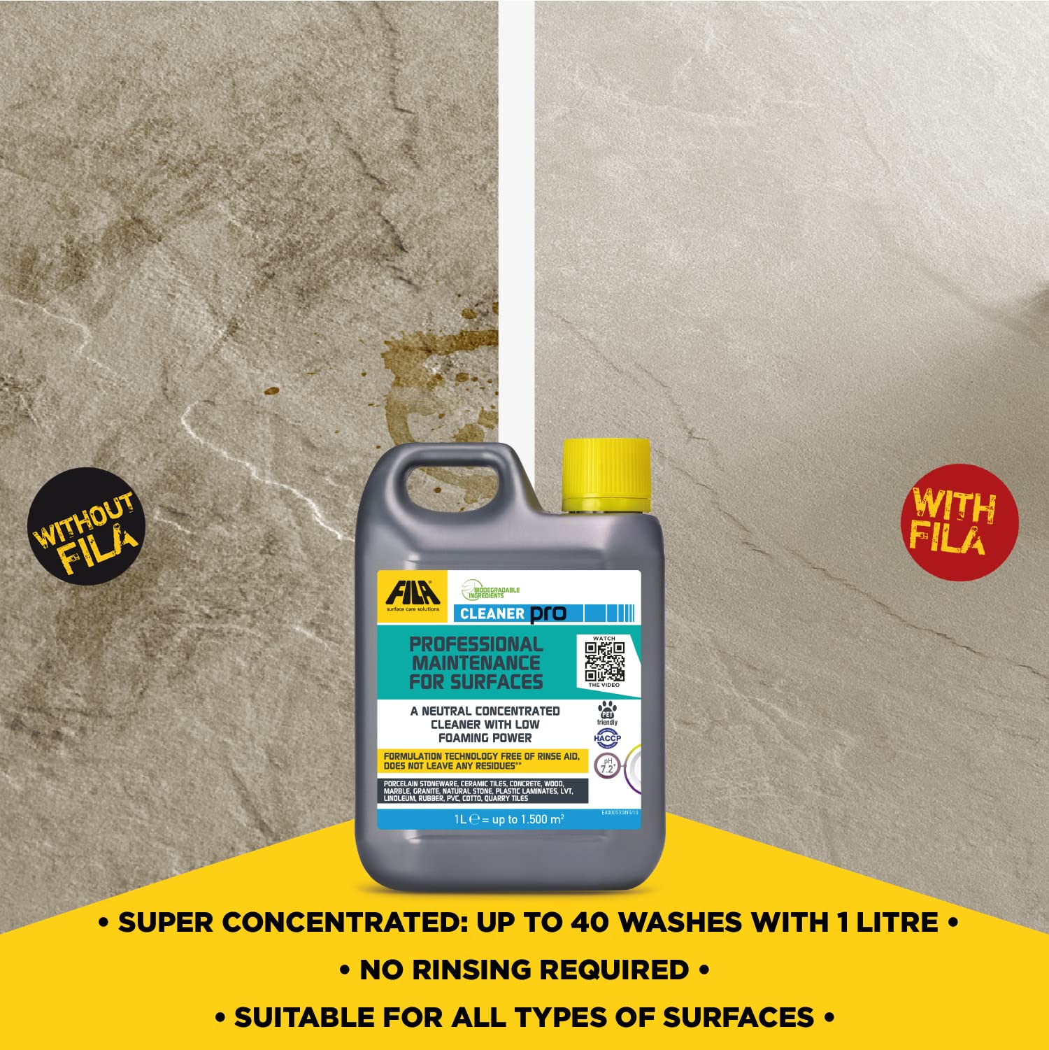 FILA Surface Care Solutions CLEANER PRO - Concentrated Neutral Detergent | 1L Lemon Scent 3
