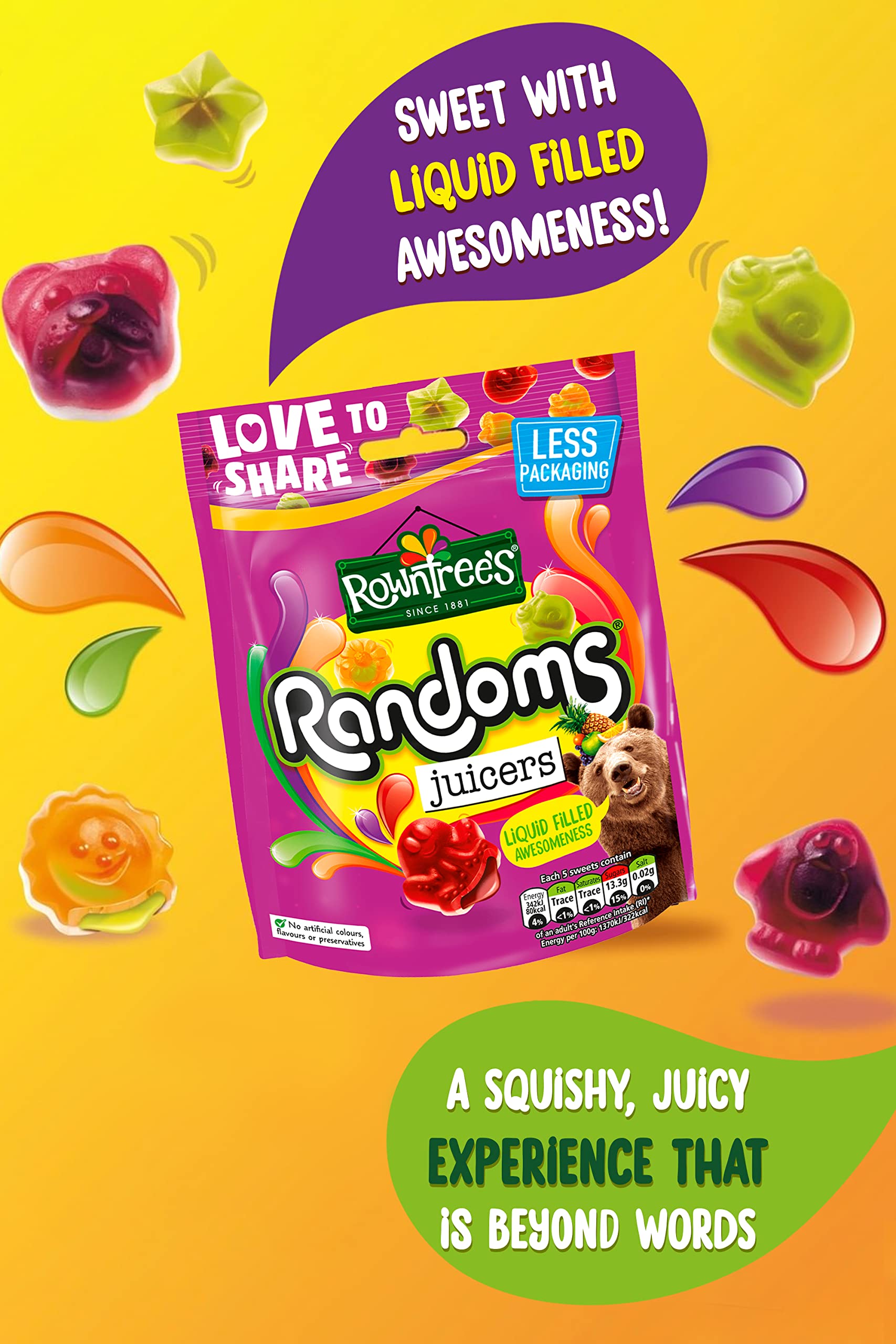 Rowntree's Randoms Juicers Sweets Sharing Bags - Juicy Liquid Center | Pack of 9 x 140g 2