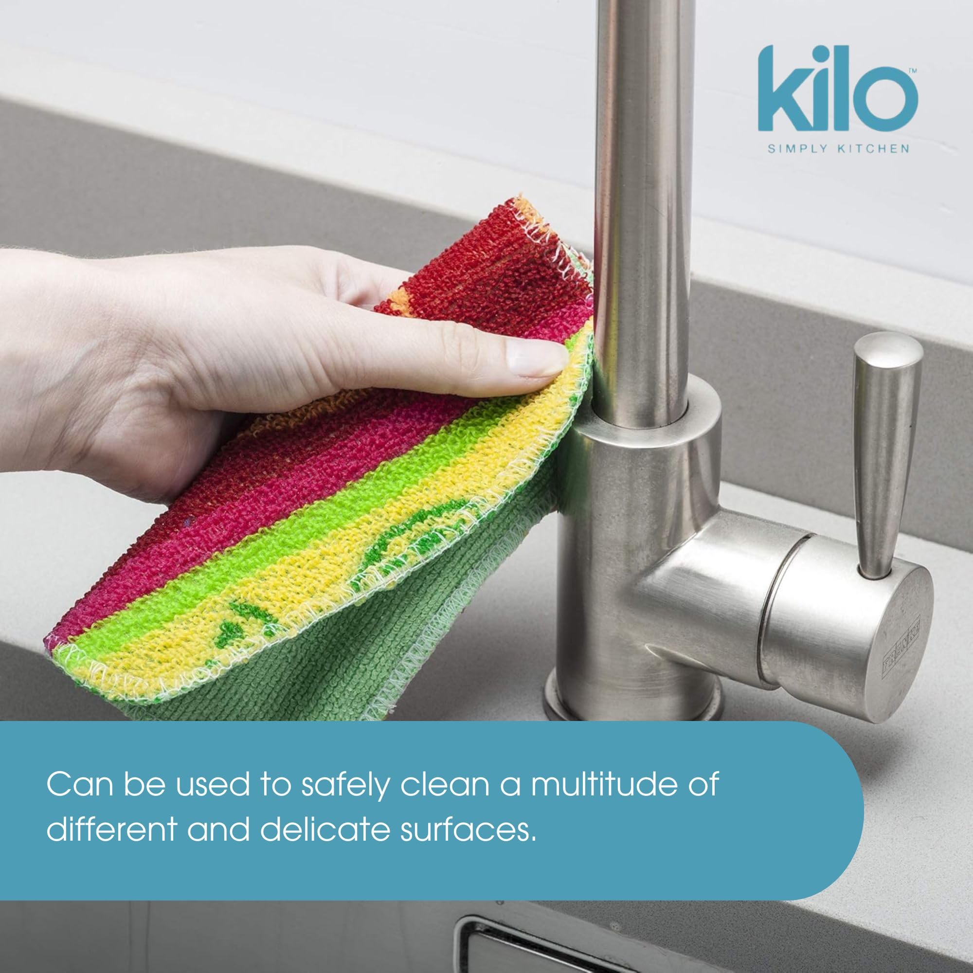 Kilo Scrubby Plus Non-Scratch Scourer with Delicate Cloth Side - Set of 3 | Multi-Purpose Cleaning 5
