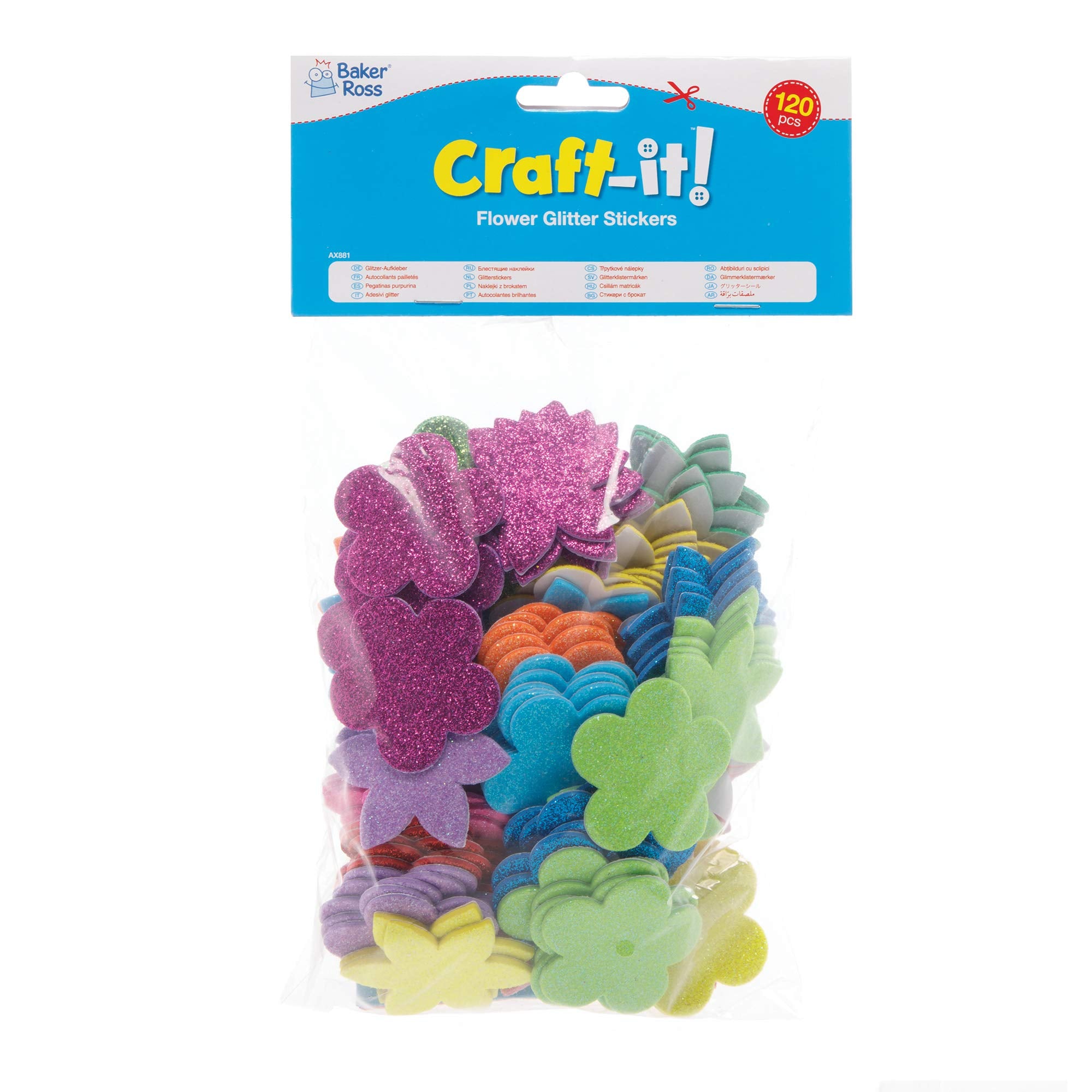 Baker Ross Flower Glitter Stickers - Pack of 120, Assorted Designs, 40mm | Easter Crafts 7