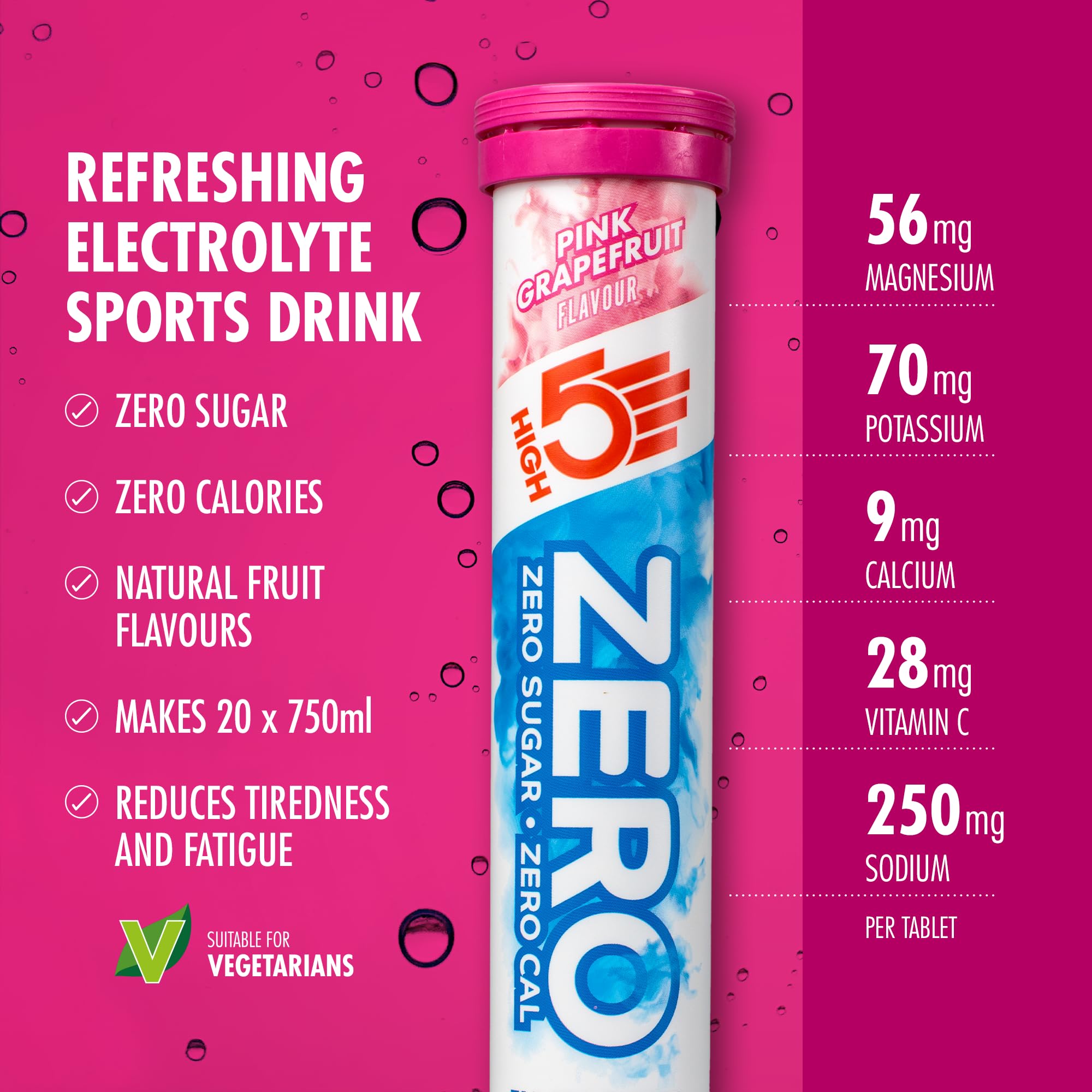 HIGH5 Zero Elektrolyttabletten – Pink Grapefruit – Zuckerfreie Flüssigkeitszufuhr mit Vitamin C – 160 Tabletten (8er-Pack)