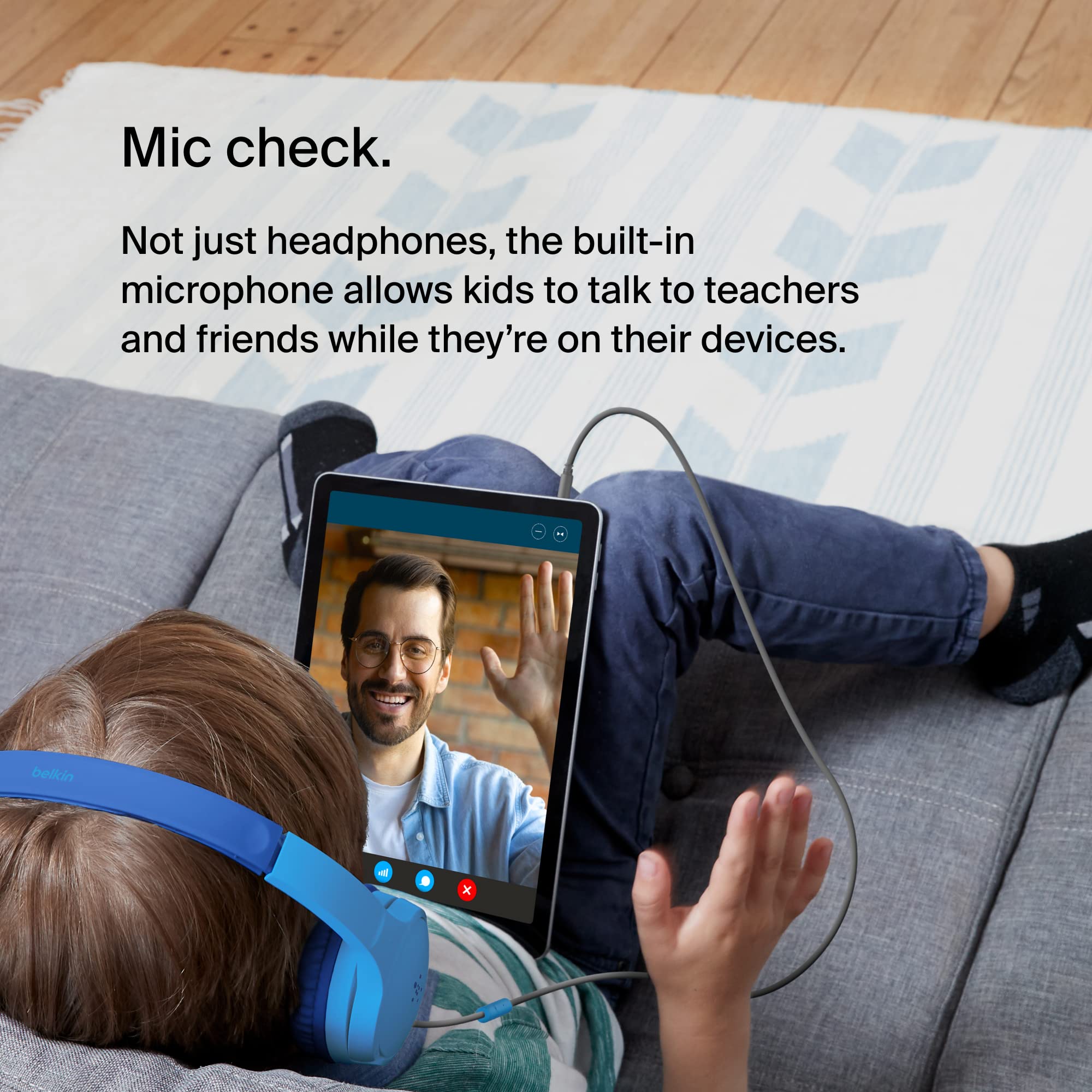 Belkin SOUNDFORM Mini Wired On-Ear Headphones for Kids - 85dB Limit, Built-in Mic | Blue 5
