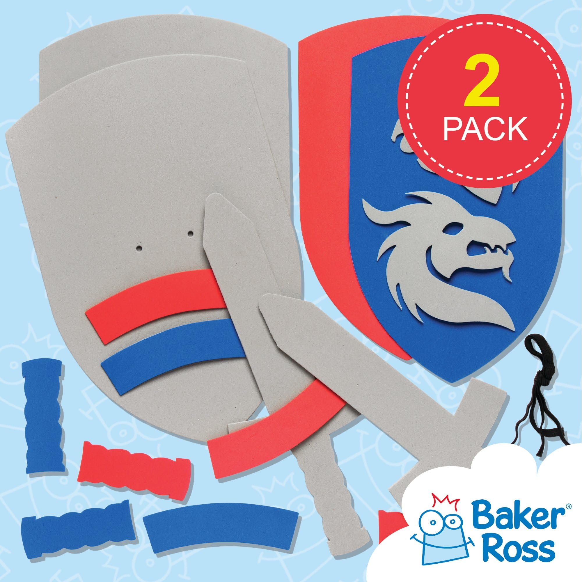 Baker Ross AR456 Kids Foam Sword & Shield Craft Kits (Pack of 2) | Knight Theme | Ages 3+