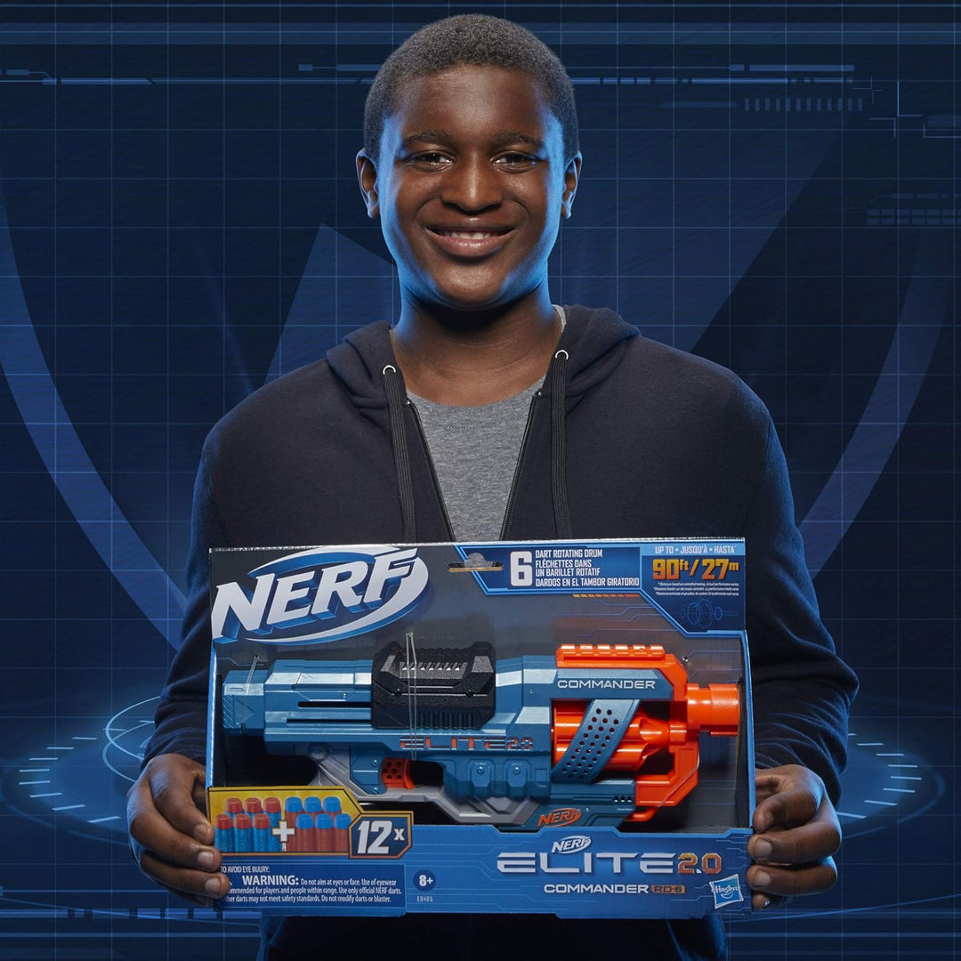 Nerf Elite 2.0 Commander RD-6 Blaster - 6-Dart Drum, Slam Fire, Tactical Rails - Ages 8+