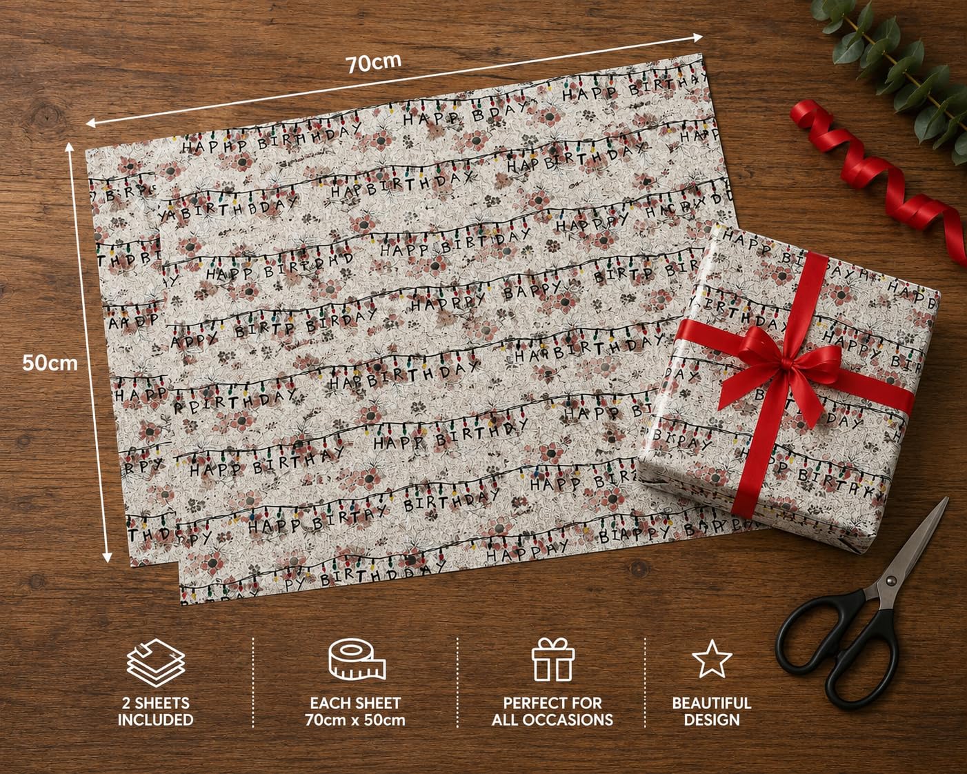 Danilo Promotions LTD Stranger Things Upside Down Gift Wrapping Paper Set | 2 Sheets & 2 Tags | 70cm x 50cm