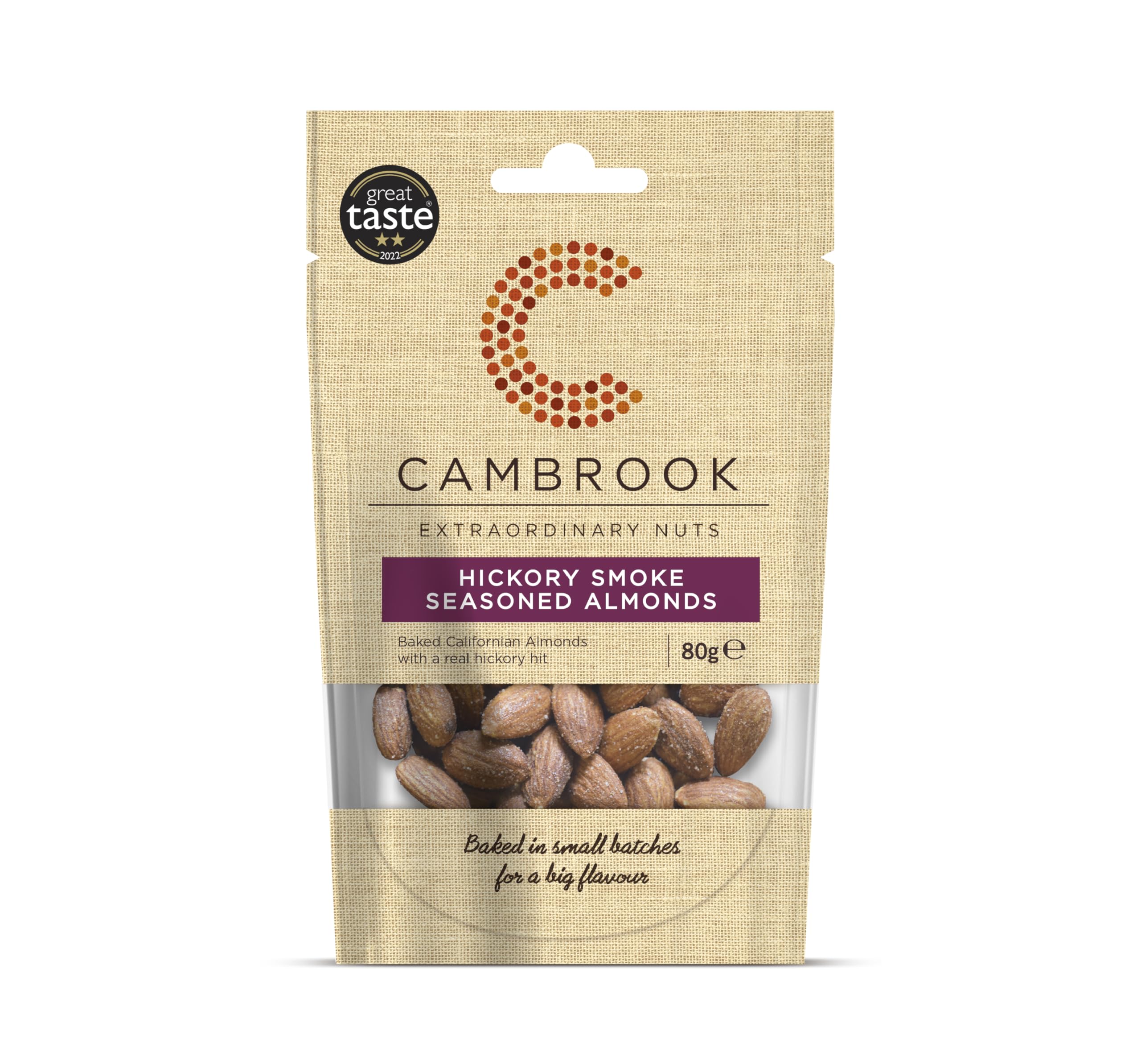 Cambrook Hickory Smoke Seasoned Almonds - Baked Not Fried | 80g Bag | Gluten Free