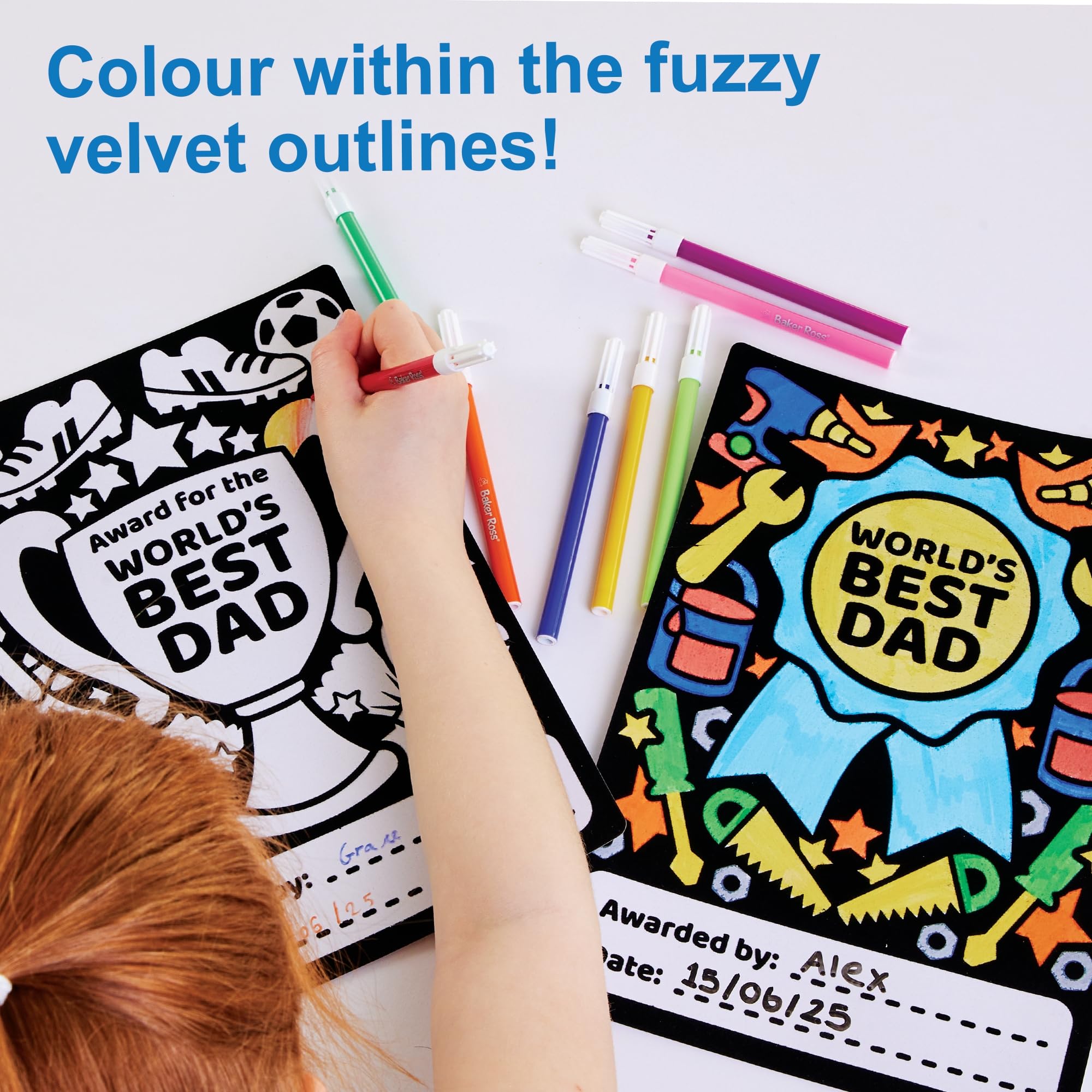 Baker Ross FN491 Father's Day Colour-in Fuzzy Art Certificates - Pack of 6 | Mess-Free Coloring 4