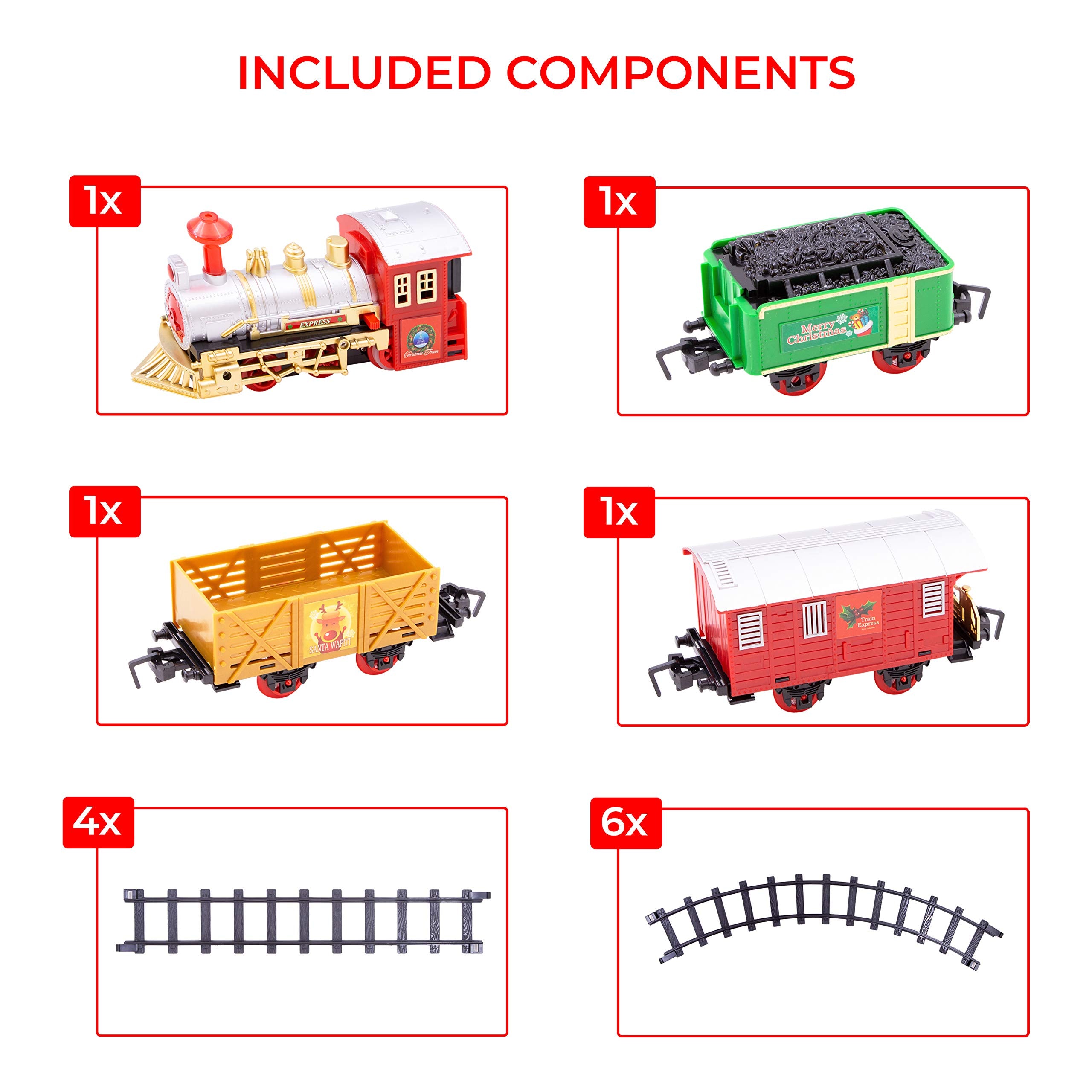 The Christmas Workshop Christmas Train Set - 14-Piece Festive Playset with Lights & Sounds