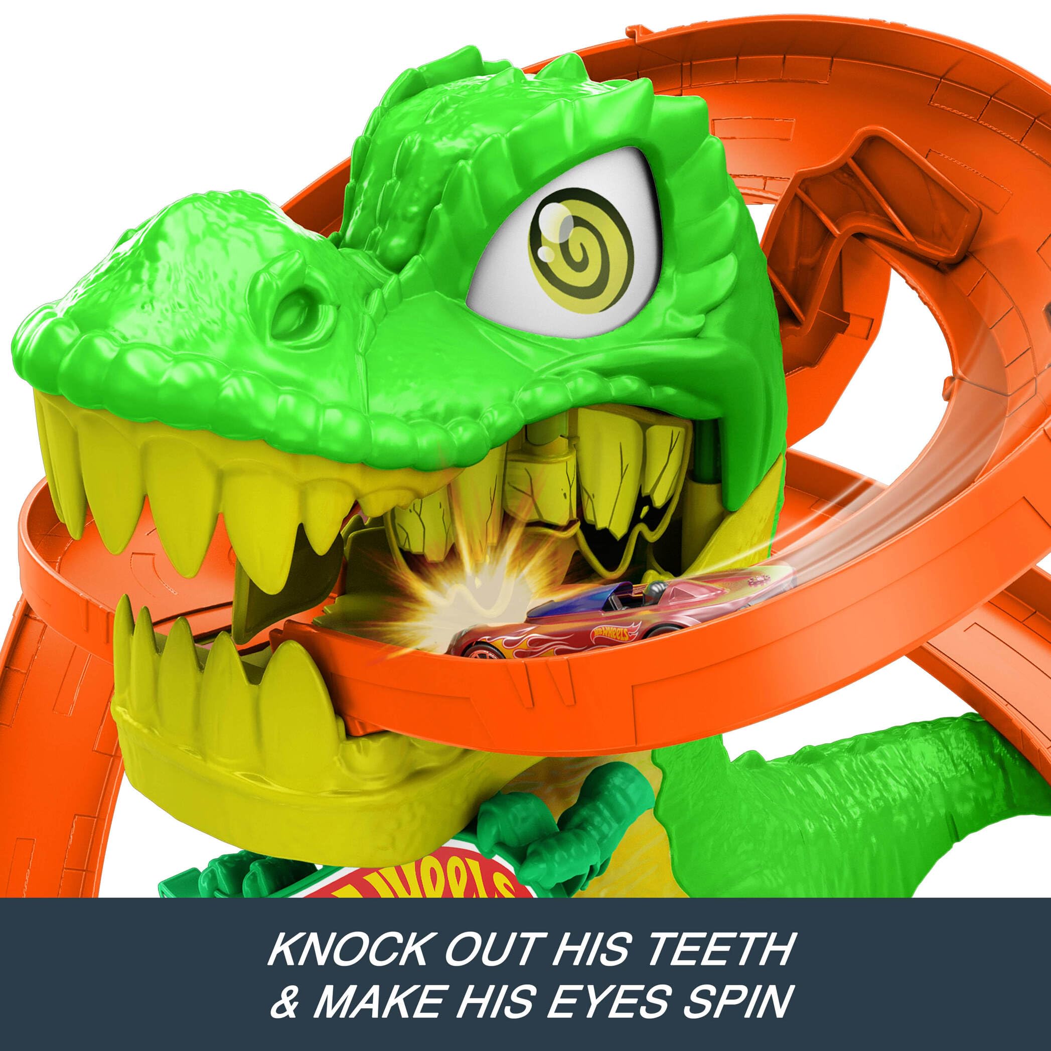 Hot Wheels City T-Rex Blaze Battle Playset with 1:64 Scale Toy Car - Ages 4+ 3