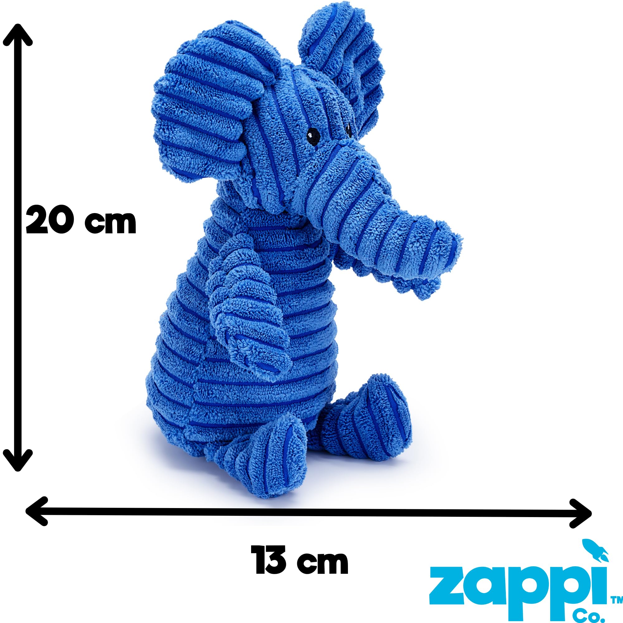 Zappi Co Blue Elephant Plush Dog Toy with Squeaker - Small/Medium Dogs, Corduroy, Non-Toxic Stuffing 4