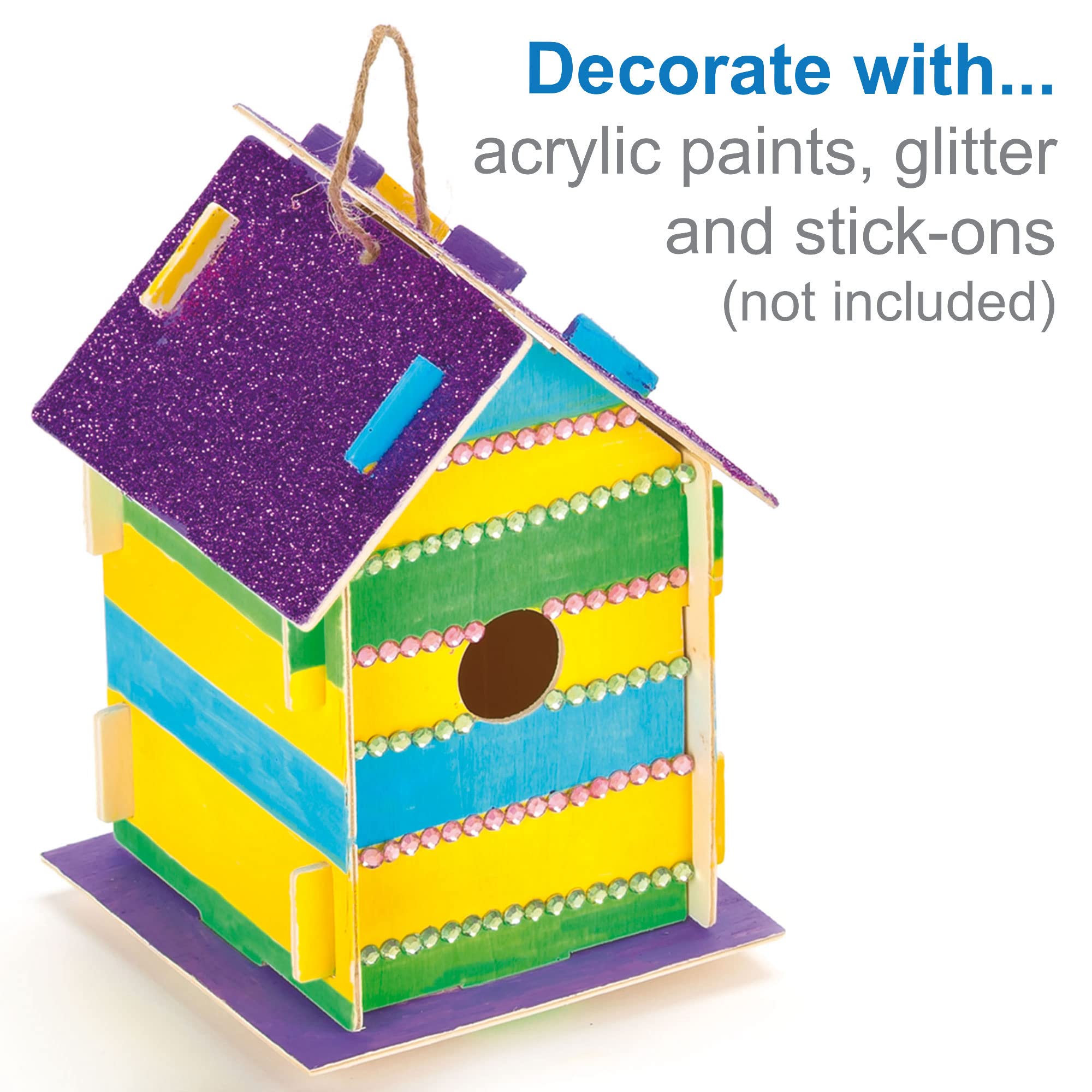 Baker Ross Wooden Birdhouse Kits for Kids to Make & Decorate | Pack of 2 | Ages 5+ 5
