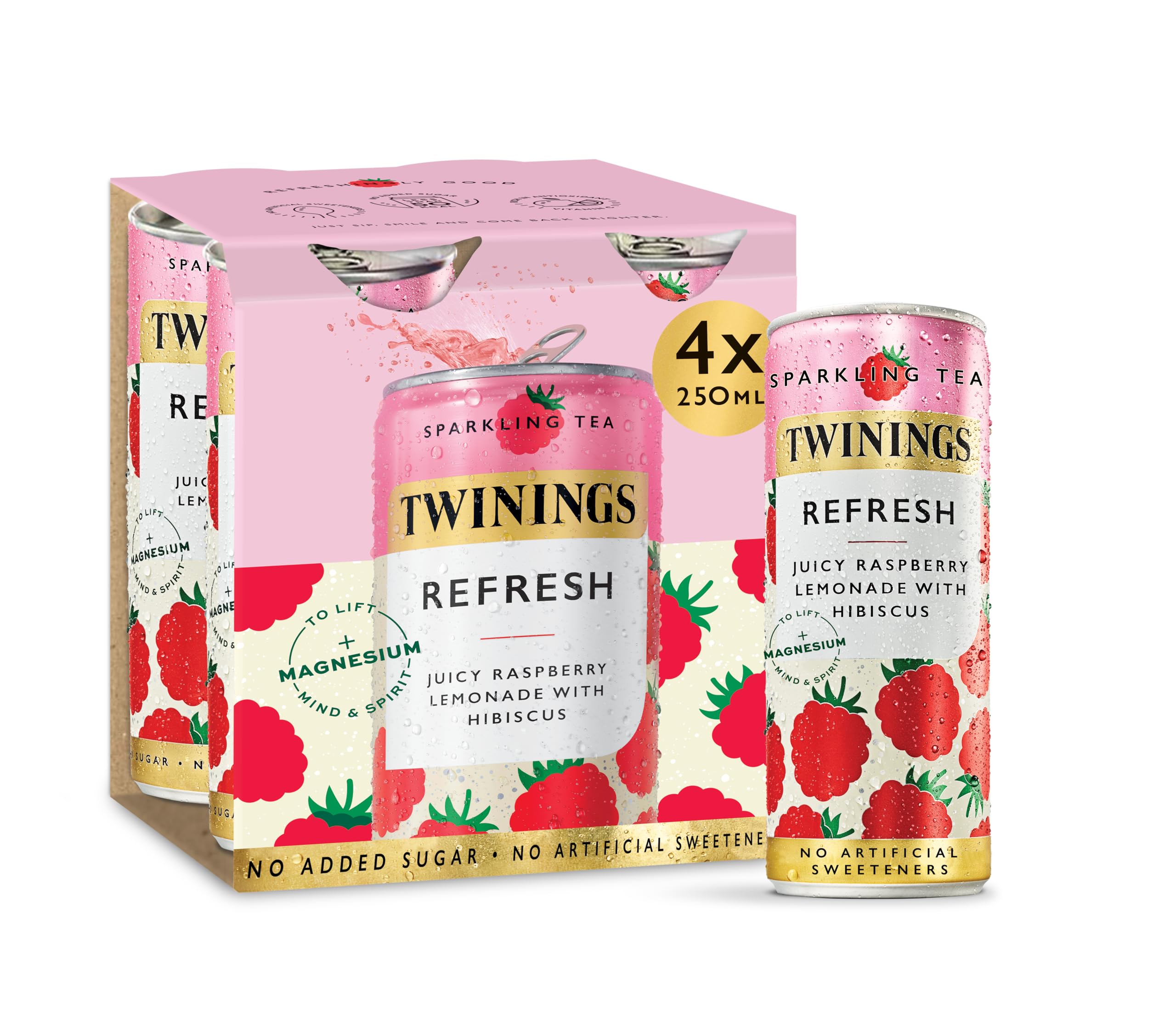 Twinings Refresh Sparkling Tea - Raspberry & Lemon | 4 x 250ml Cans | Low Calorie 1