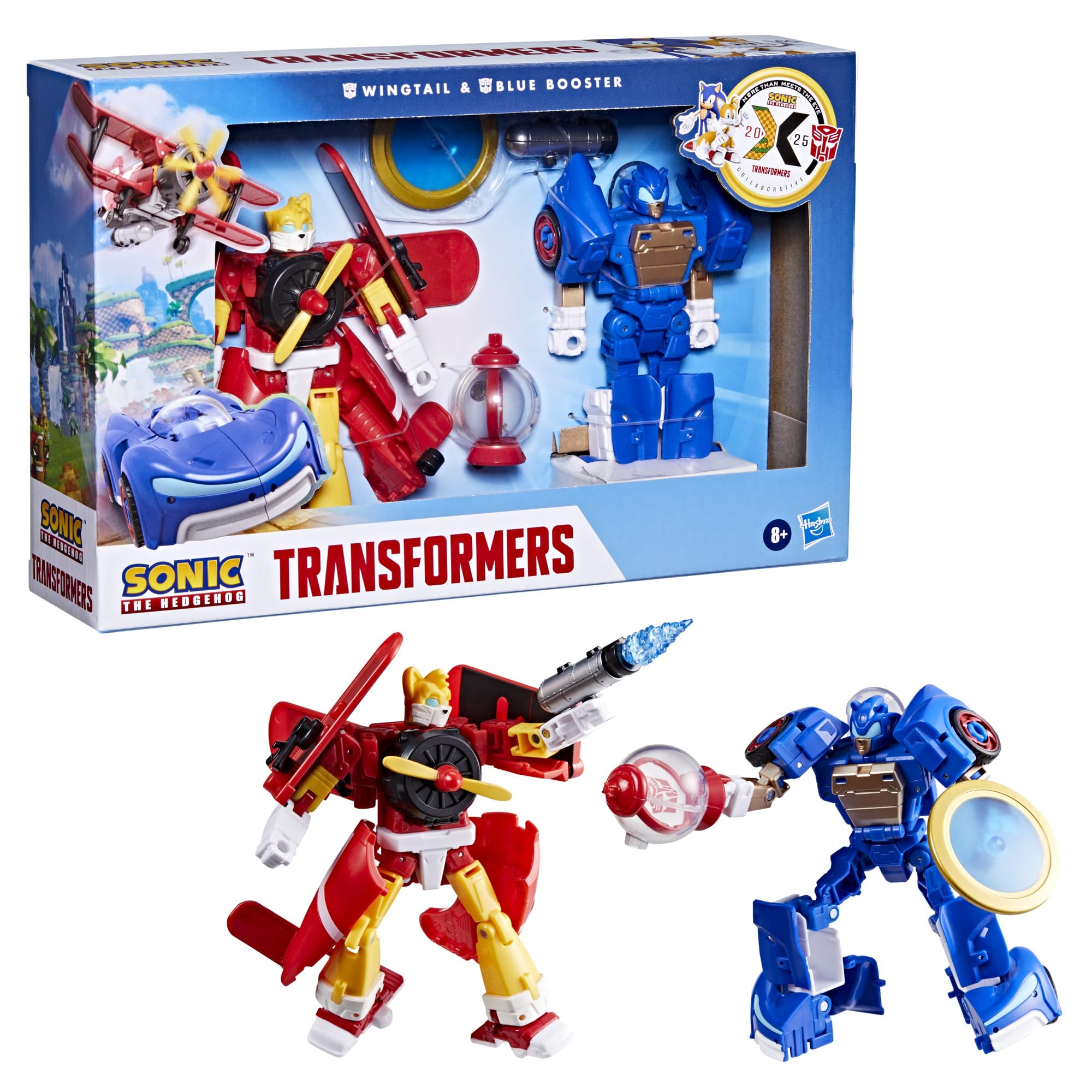 Transformers x Sonic the Hedgehog Collaborative Blue Booster & Wingtail Action Figures | 5-inch Figures | Ages 8+ 4