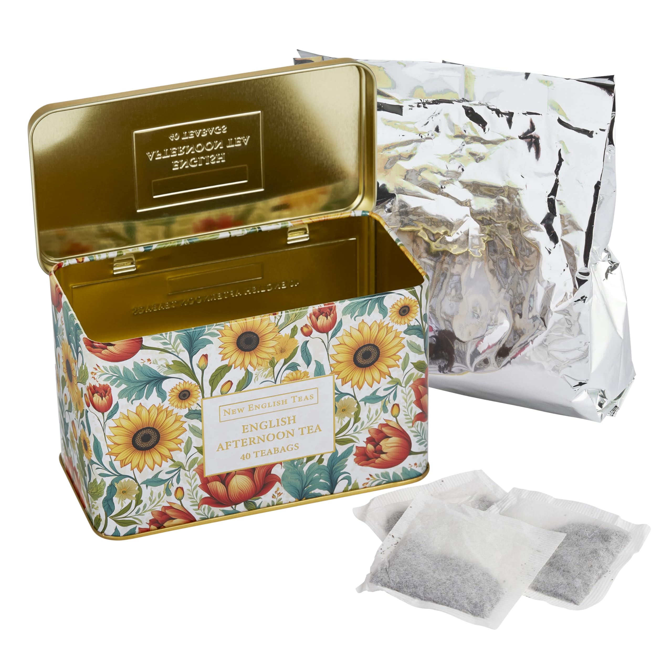 New English Teas - Victorian Sunflower Tea Tin with 40 English Afternoon Teabags