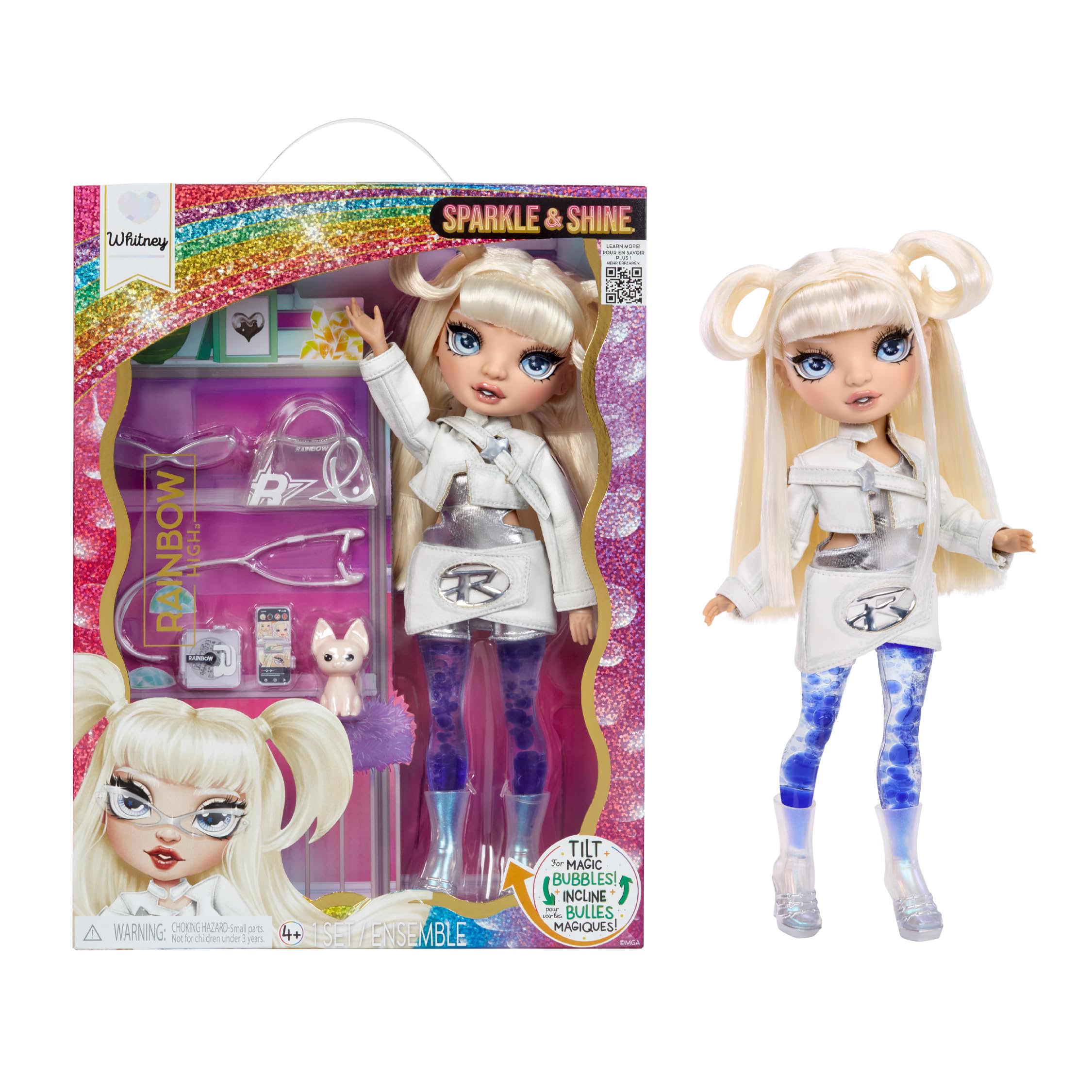 Rainbow High Whitney Sparkle & Shine Fashion Doll - 28cm White Hair with Magic Bubbles in Legs 1