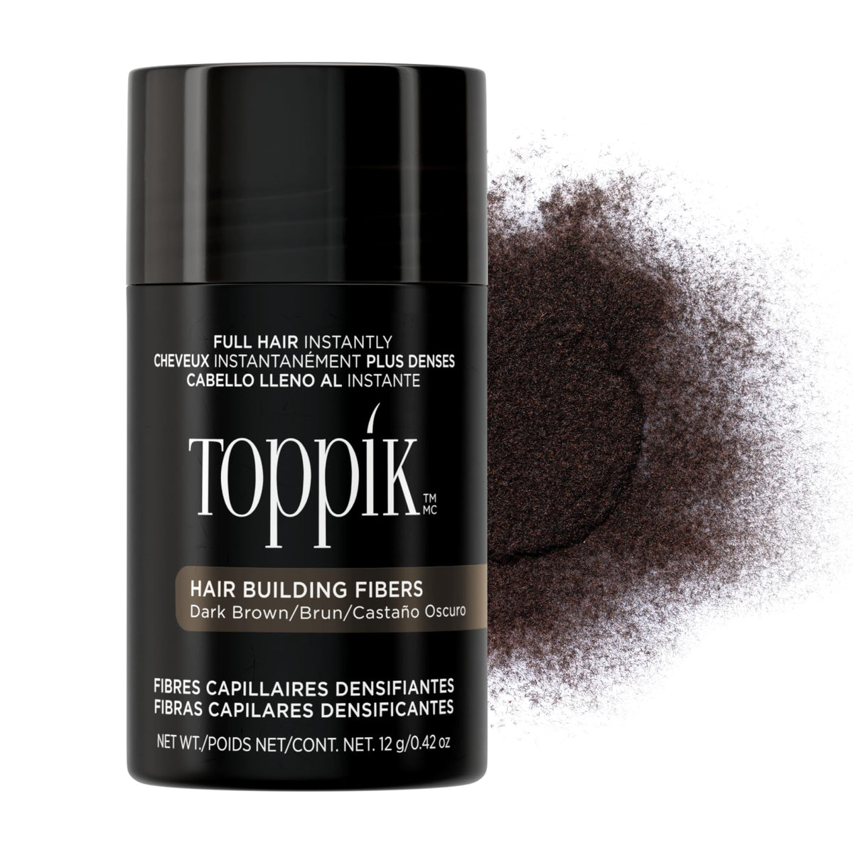 TOPPIK Hair Building Fibres - Thicker-Looking Hairline & Crown | Dark Brown | 12g Powder